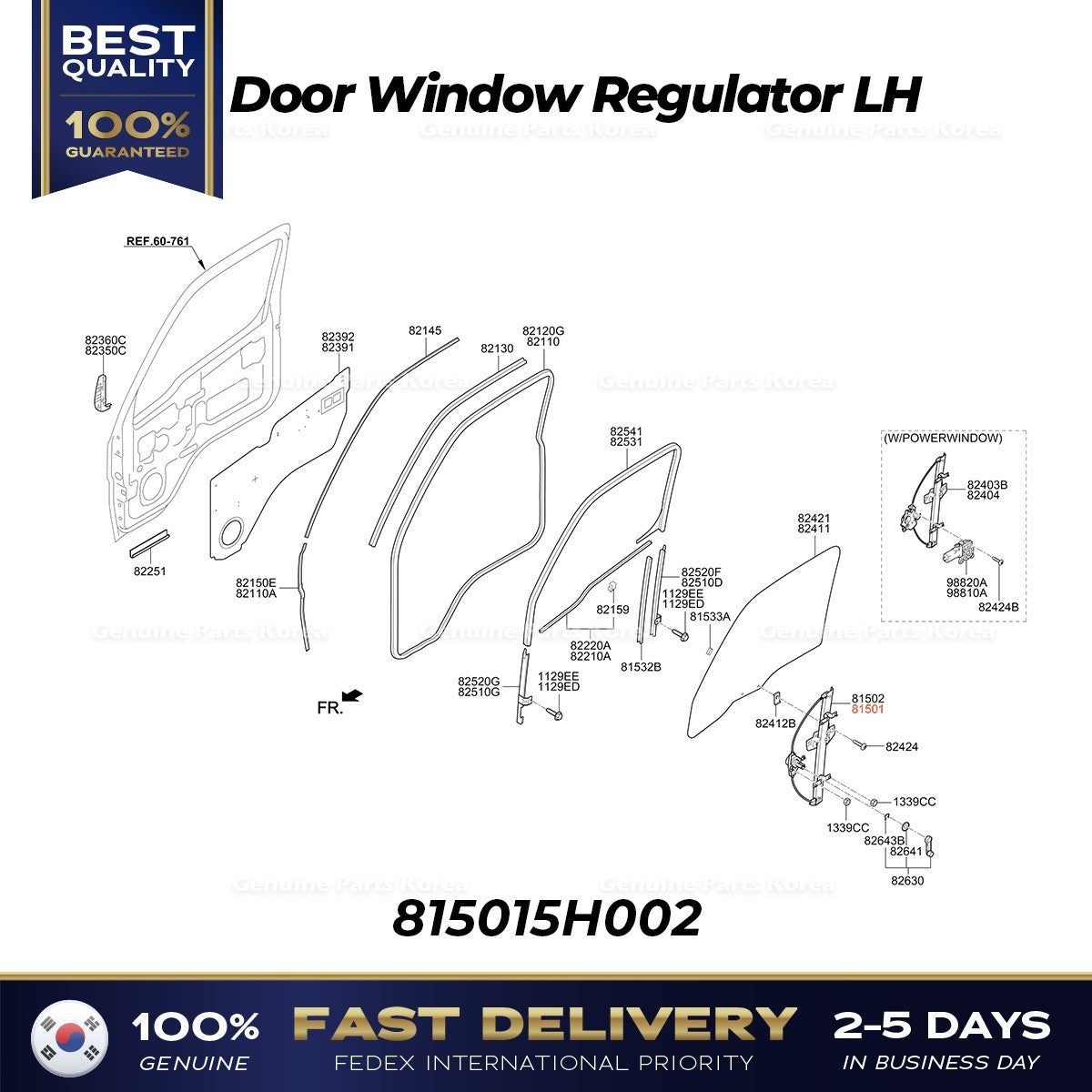 Genuine Door Window Regulator LH 815015H002 for Hyundai HD72