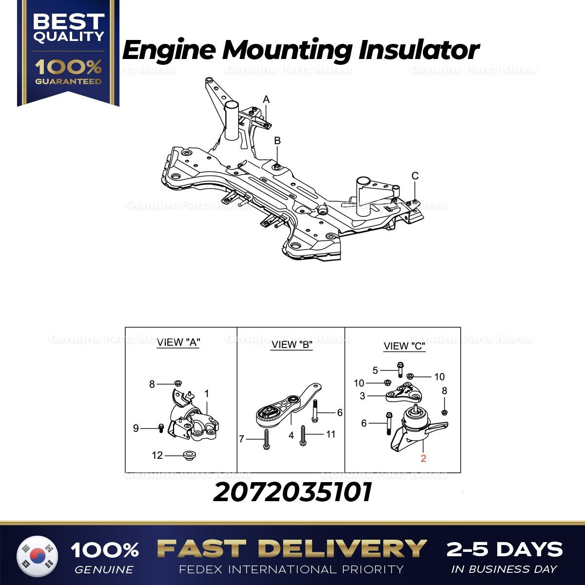 Genuine Engine Mounting Insulator 2072035101 for Ssangyong Tivoli