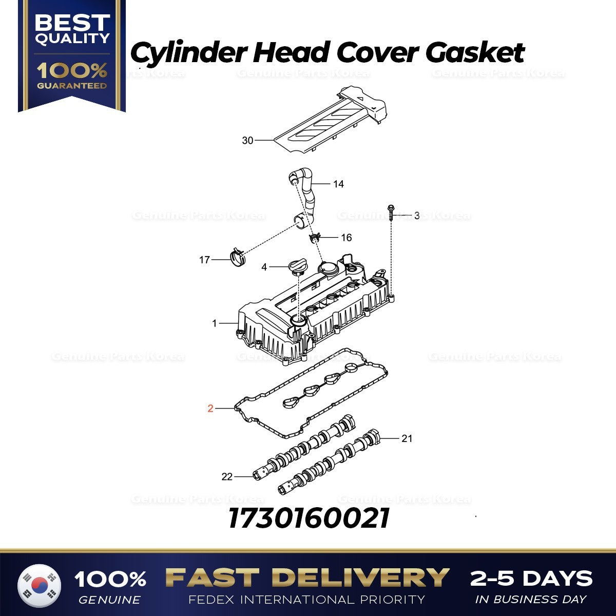 Genuine Cylinder Head Cover Gasket 1730160021 for Ssangyong Tivoli