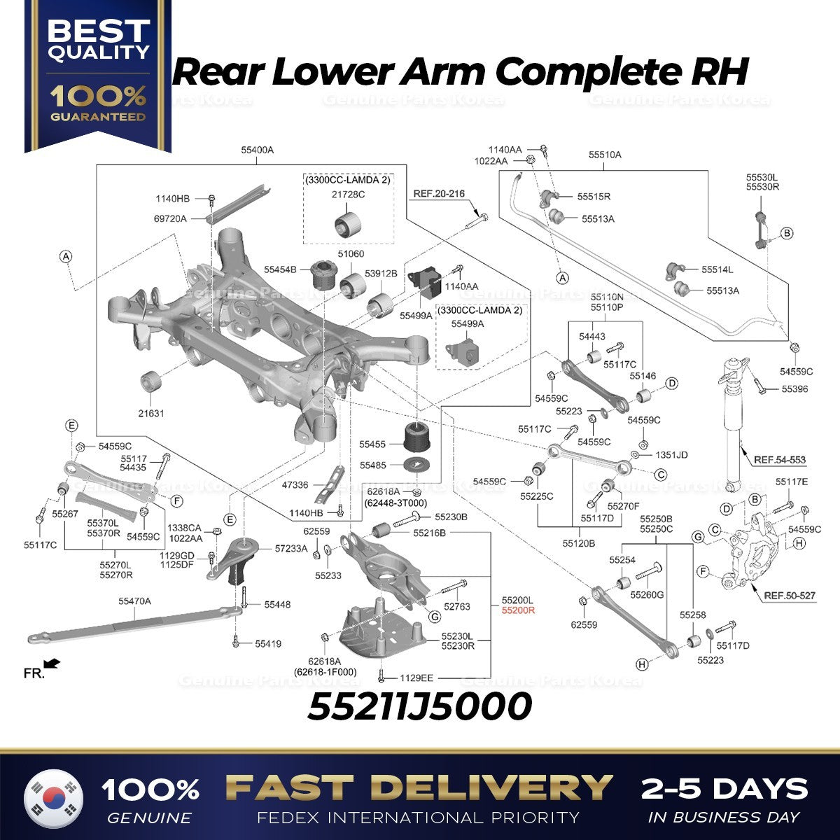 Genuine Rear Lower Arm Complete RH 55211J5000 for Hyundai Genesis G70