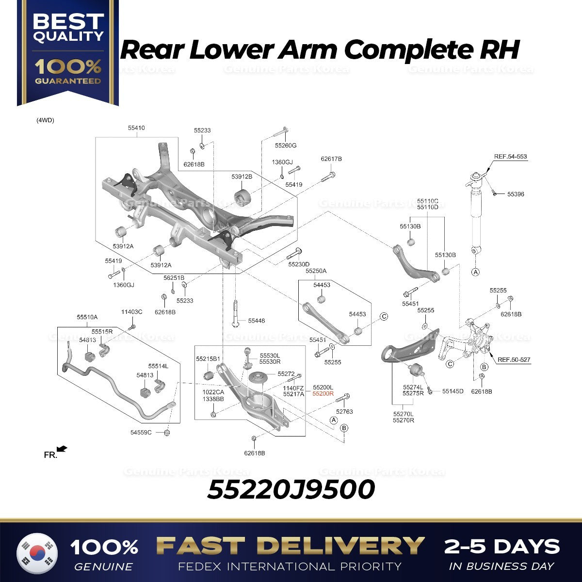 Genuine Rear Lower Arm Complete RH 55220J9500 for Hyundai Kona
