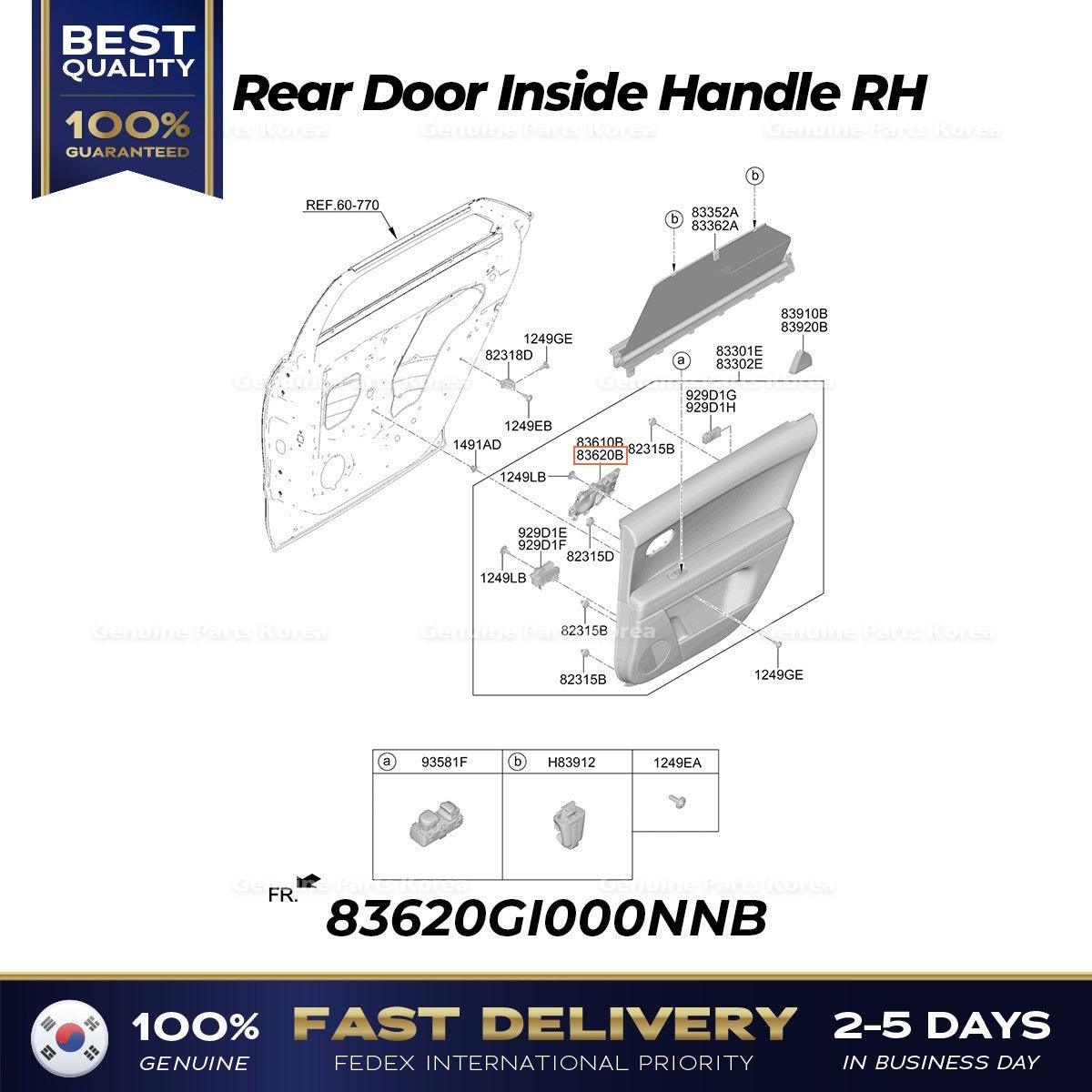 Genuine Rear Door Inside Handle RH 83620GI000NNB for Hyundai Ioniq 5