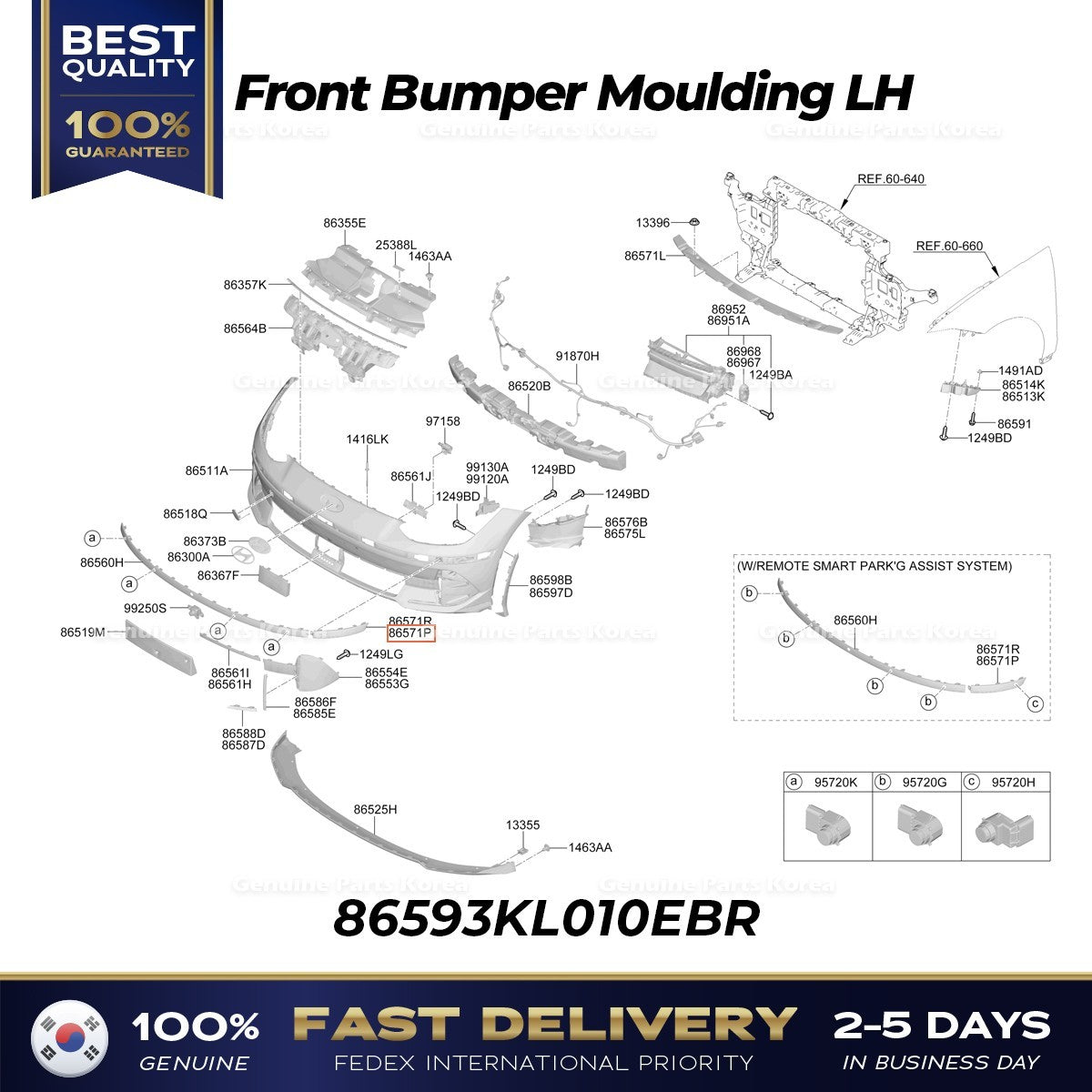 Genuine Front Bumper Moulding LH 86593KL010EBR for Hyundai Ioniq 6
