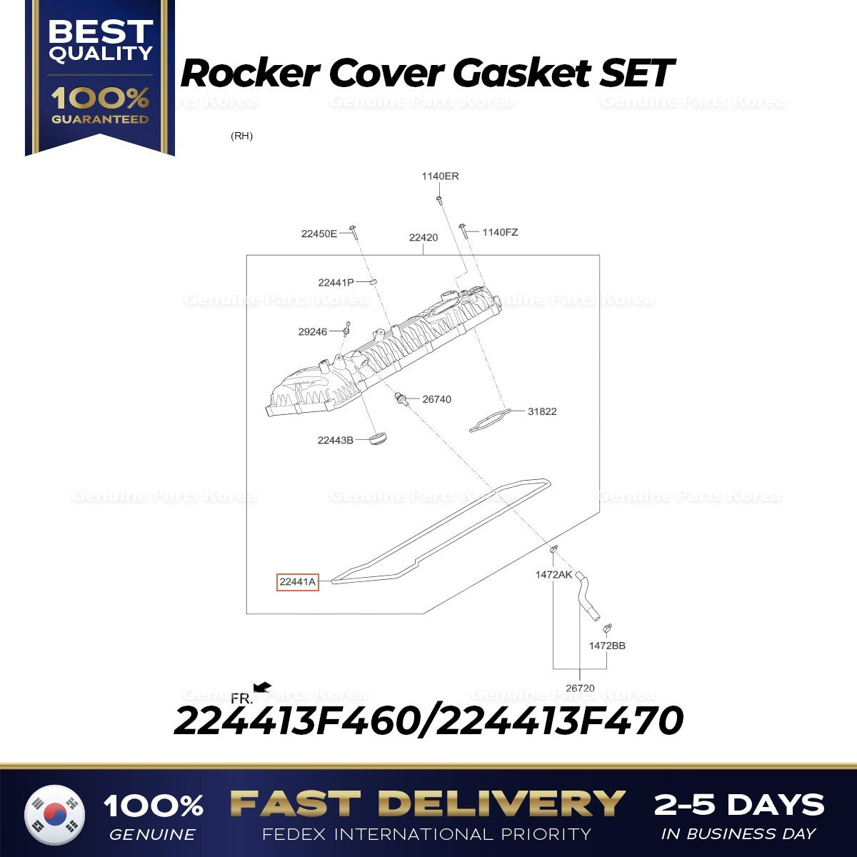 Genuine Rocker Cover Gasket SET 224413F460 224413F470 for Hyundai Genesis