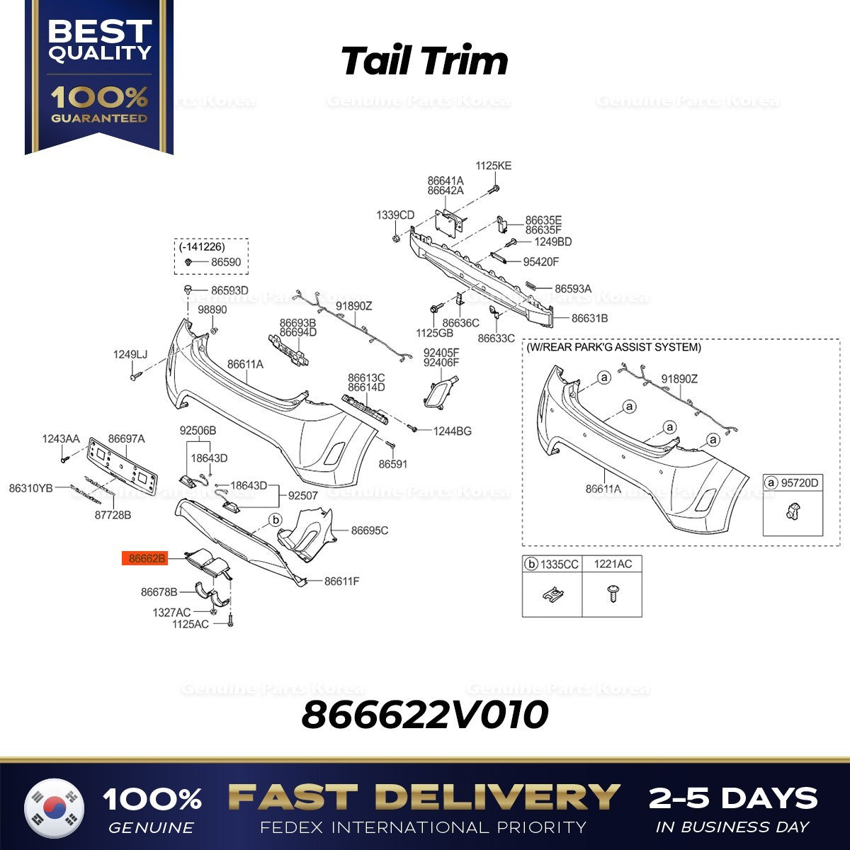 Genuine Tail Trim 866622V010 for Hyundai Veloster
