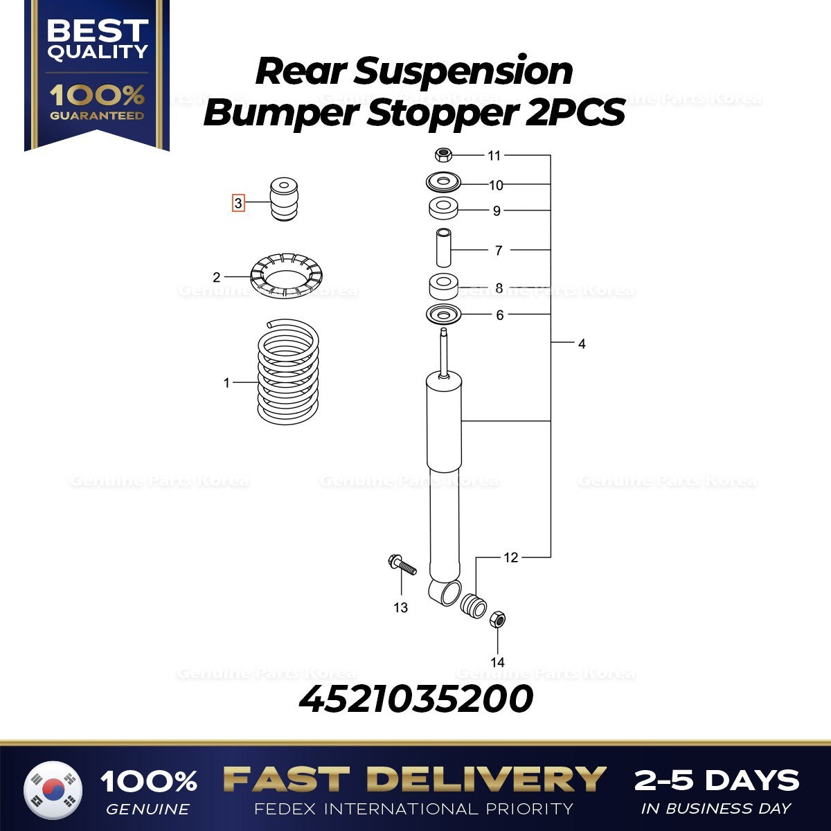 Genuine Rear Suspension Bumper Stopper 2PCS 4521035200 for Ssangyong