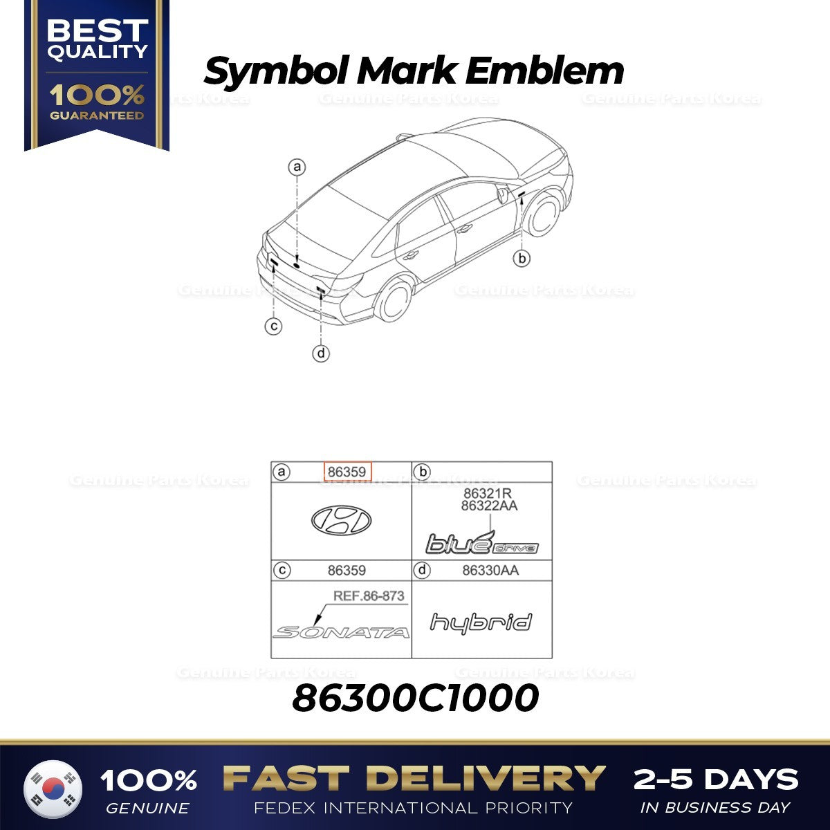 Genuine Symbol Mark Emblem 86300C1000 for Hyundai Sonata