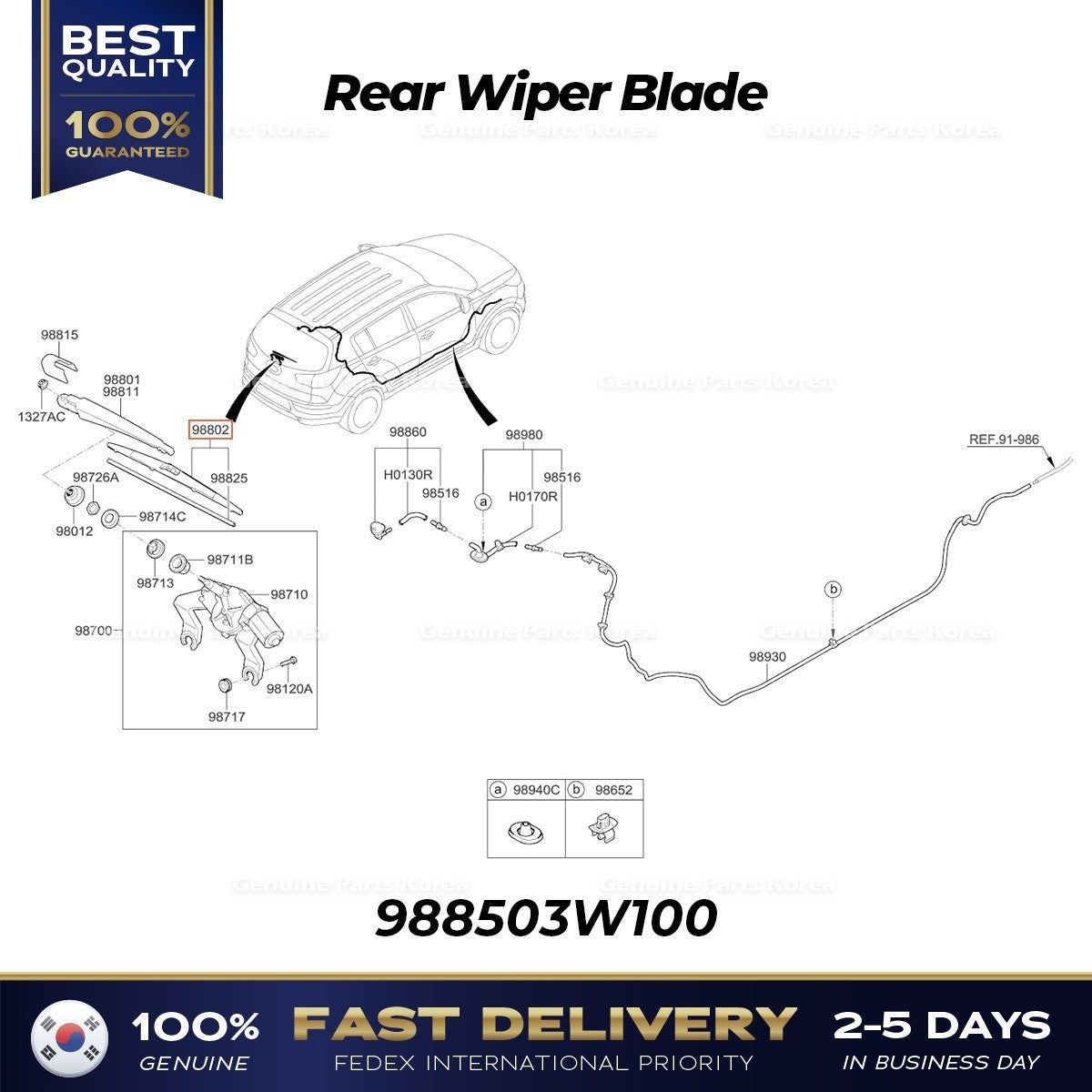 Genuine Rear Wiper Blade 988503W100 for Kia Carnival Sportage