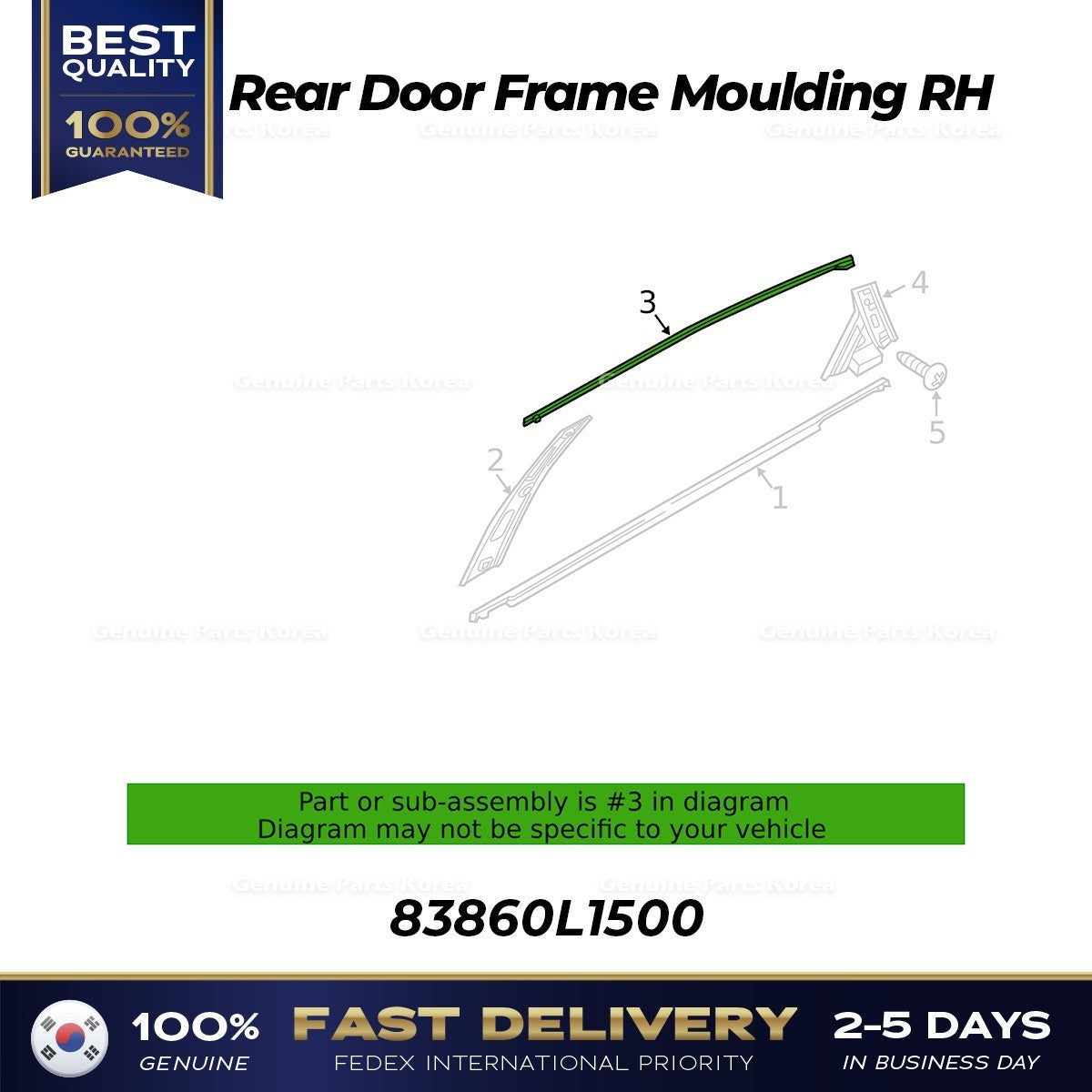Genuine Rear Door Frame Moulding RH 83860L1500 for Hyundai Sonata