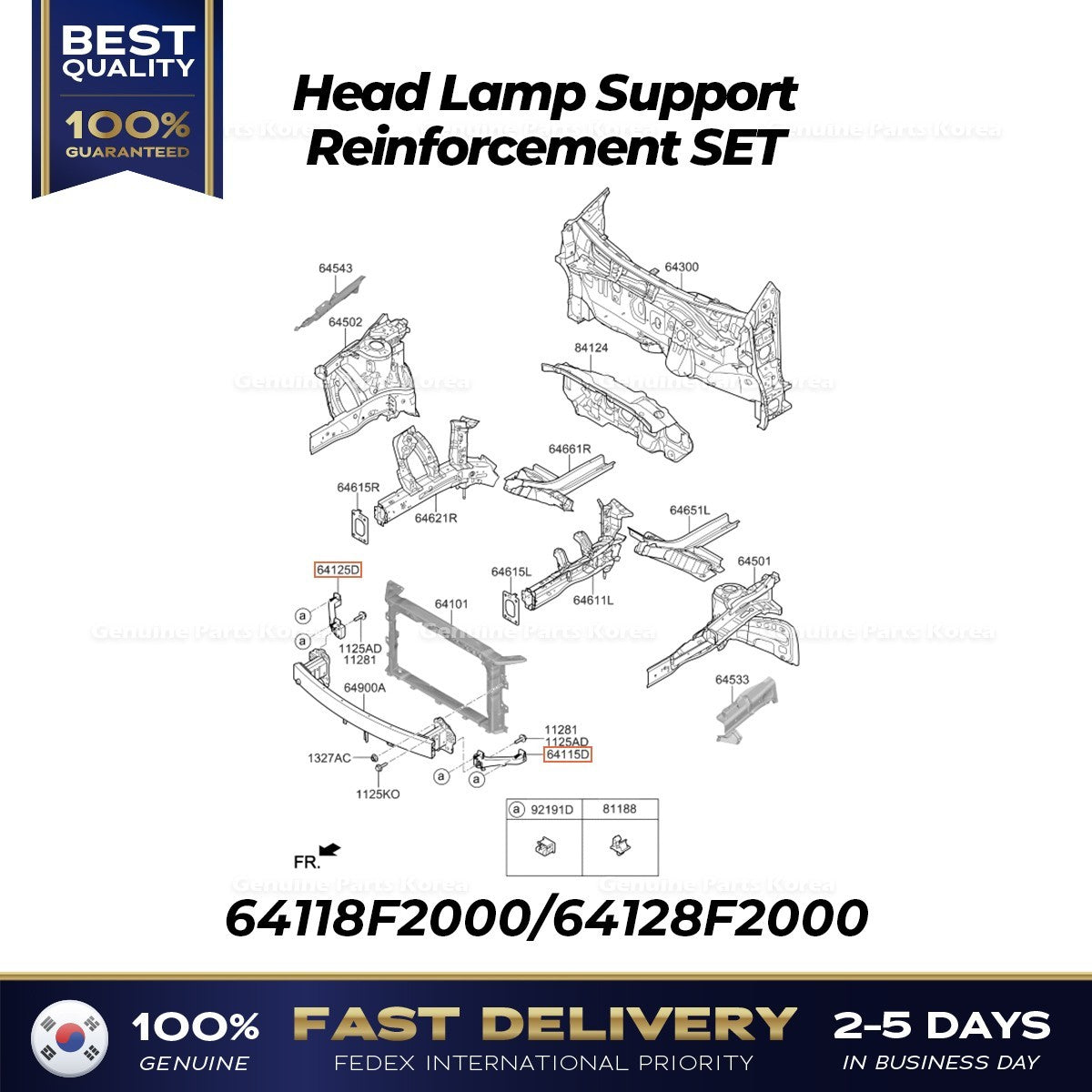 Genuine Head Lamp Support Reinforcement SET for Hyundai Elantra