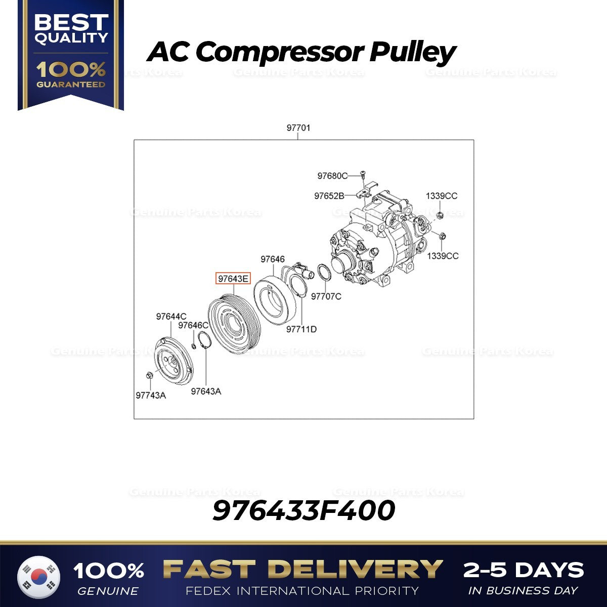 Genuine AC Compressor Pulley 976433F400 for Hyundai Azera Sonata Kia Optima
