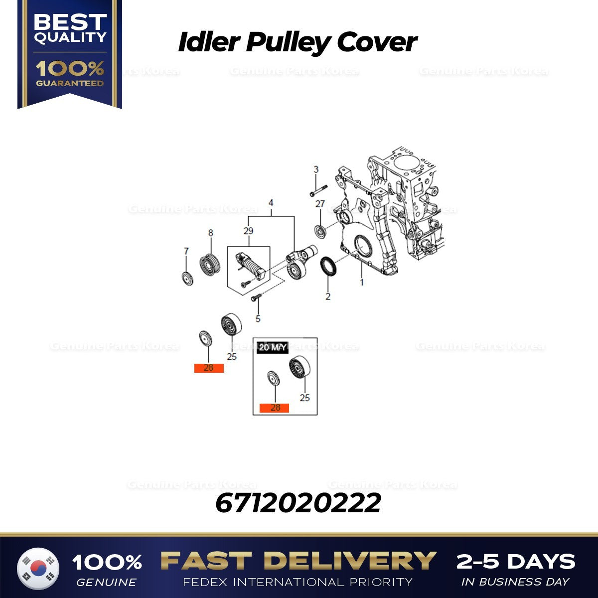 Genuine Idler Pulley Cover 6712020222 for Ssangyong G4 Rexton