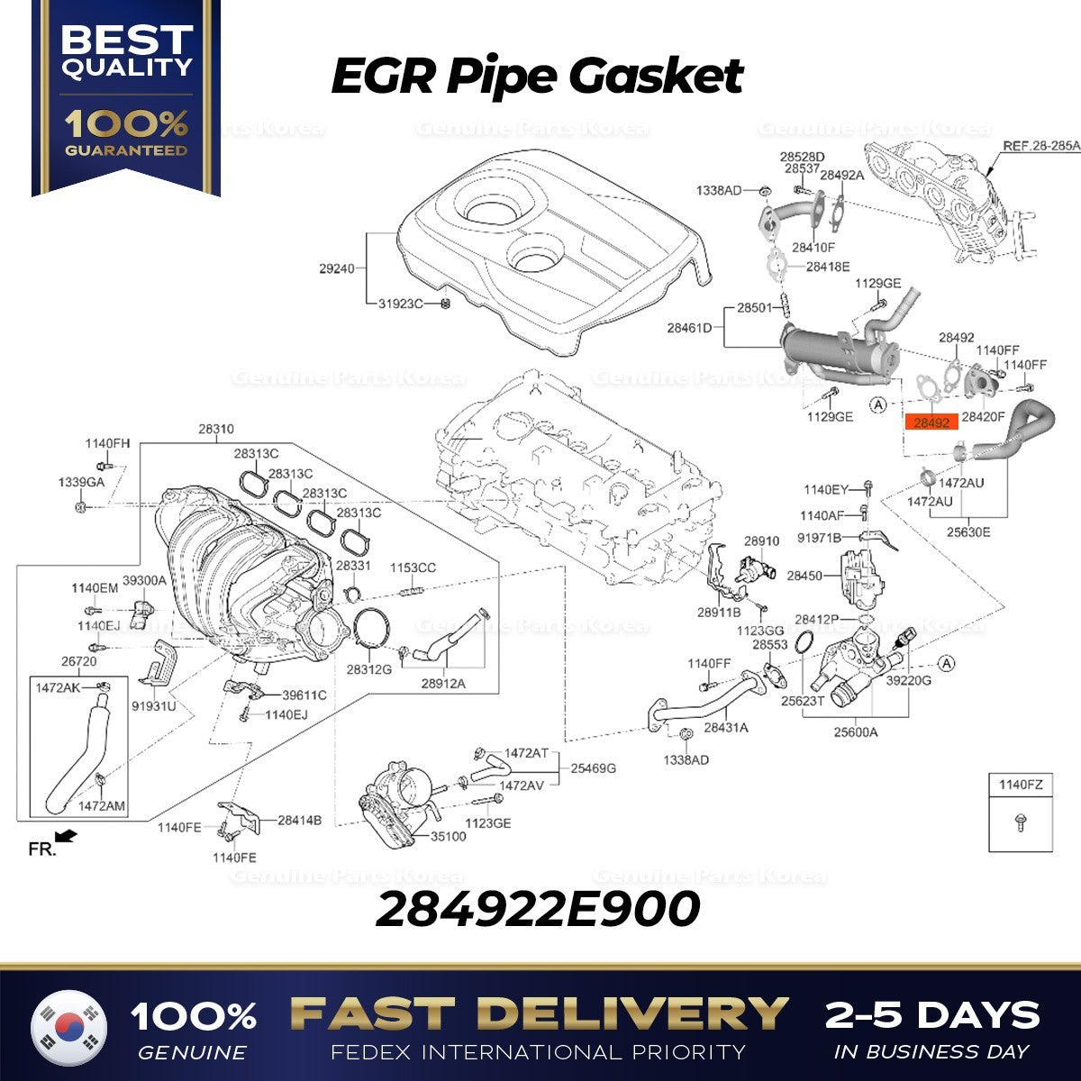 Genuine EGR Pipe Gasket 284922E900 for Hyundai Elantra