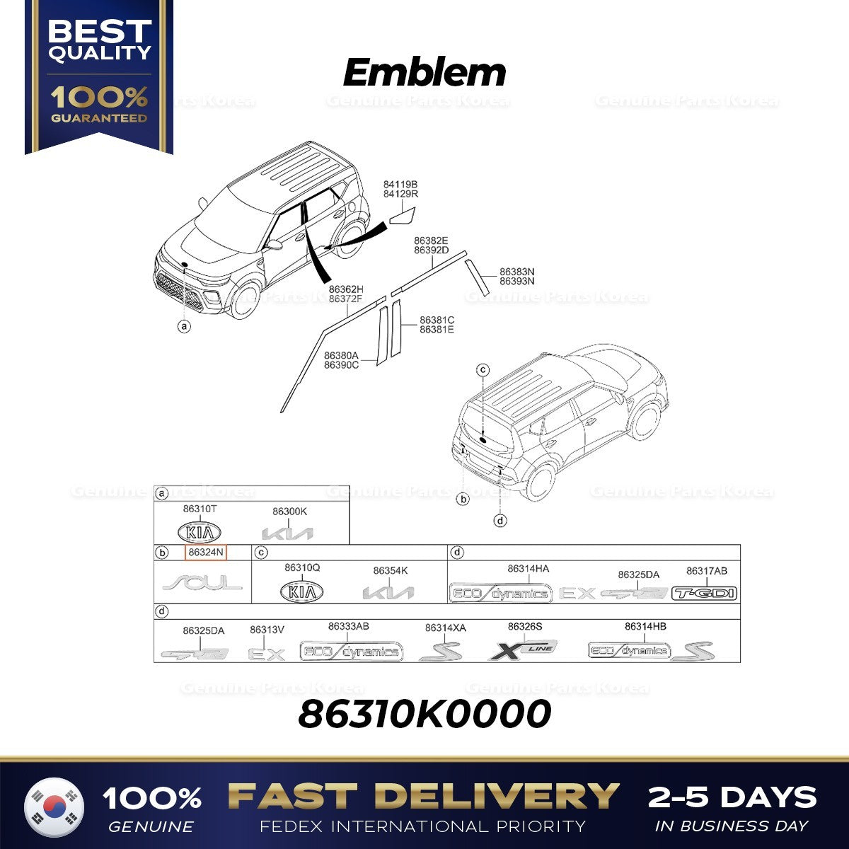 Genuine Emblem 86310K0000 for Kia Soul