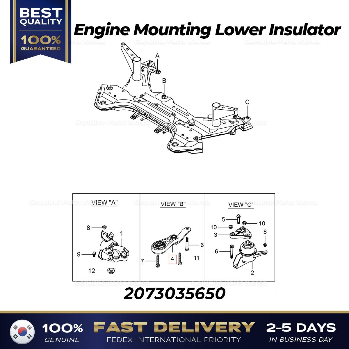Genuine Engine Mounting Lower Insulator 2073035650 for Ssangyong Tivoli