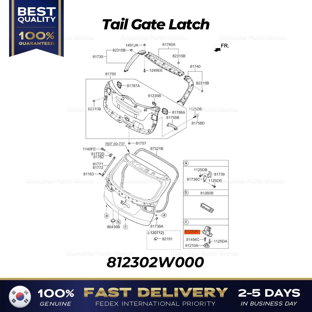 Genuine Tail Gate Latch 812302W000 for Hyundai Santa Fe