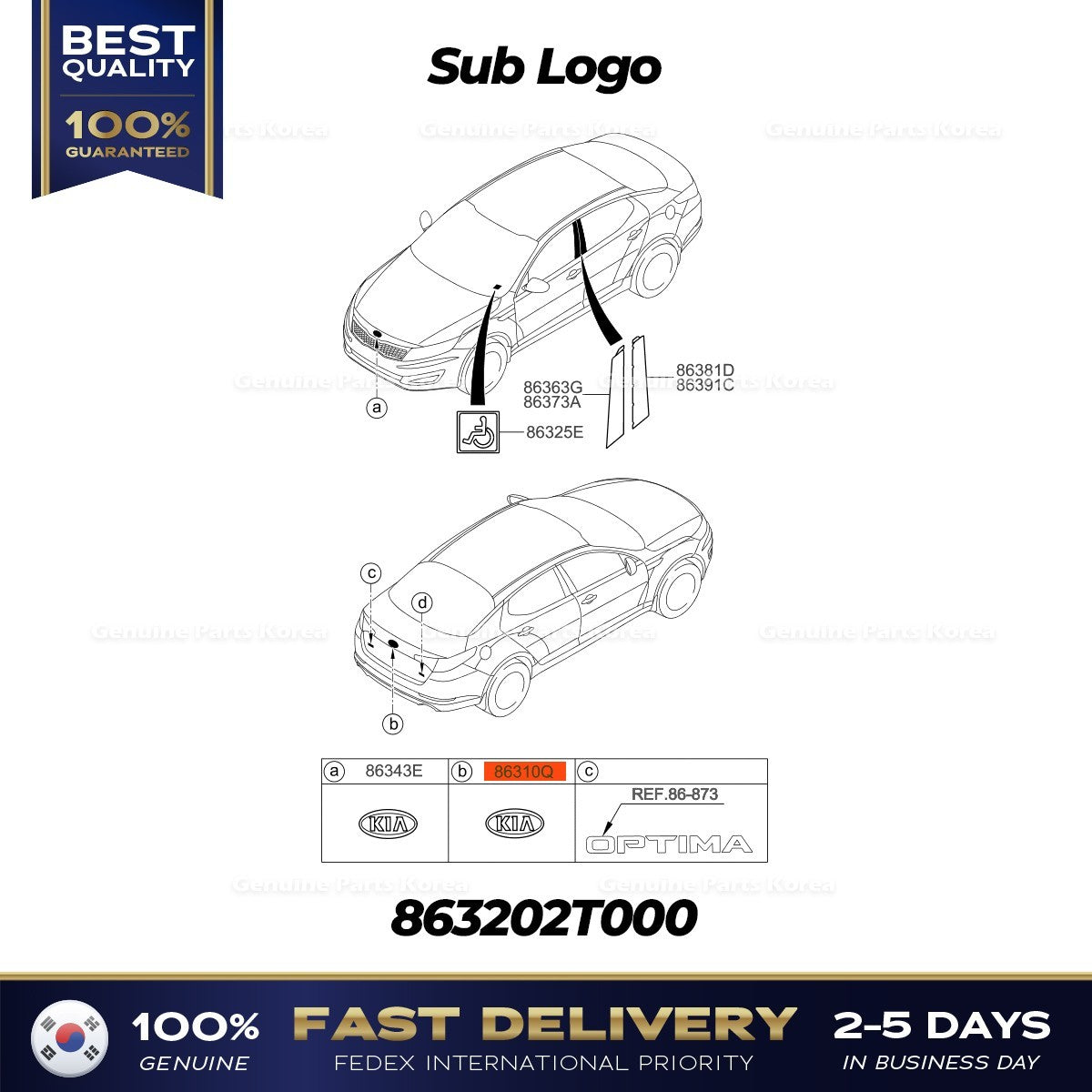 Genuine Sub Logo 863202T000 for Kia Optima