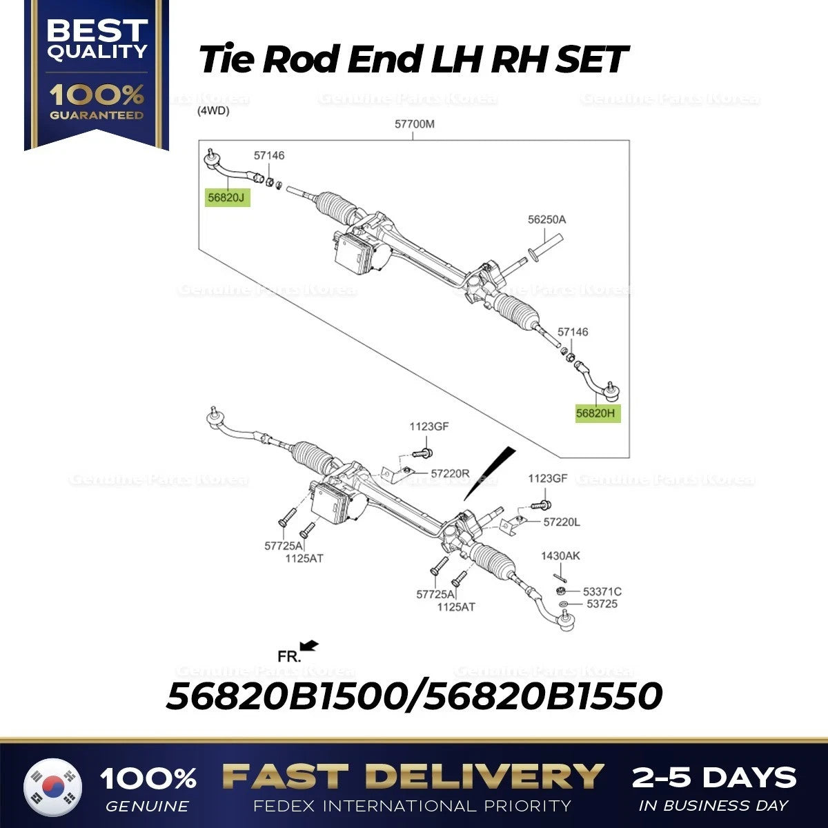Genuine Tie Rod End LH RH SET 56820B1500 56820B1550 for Hyundai Genesis