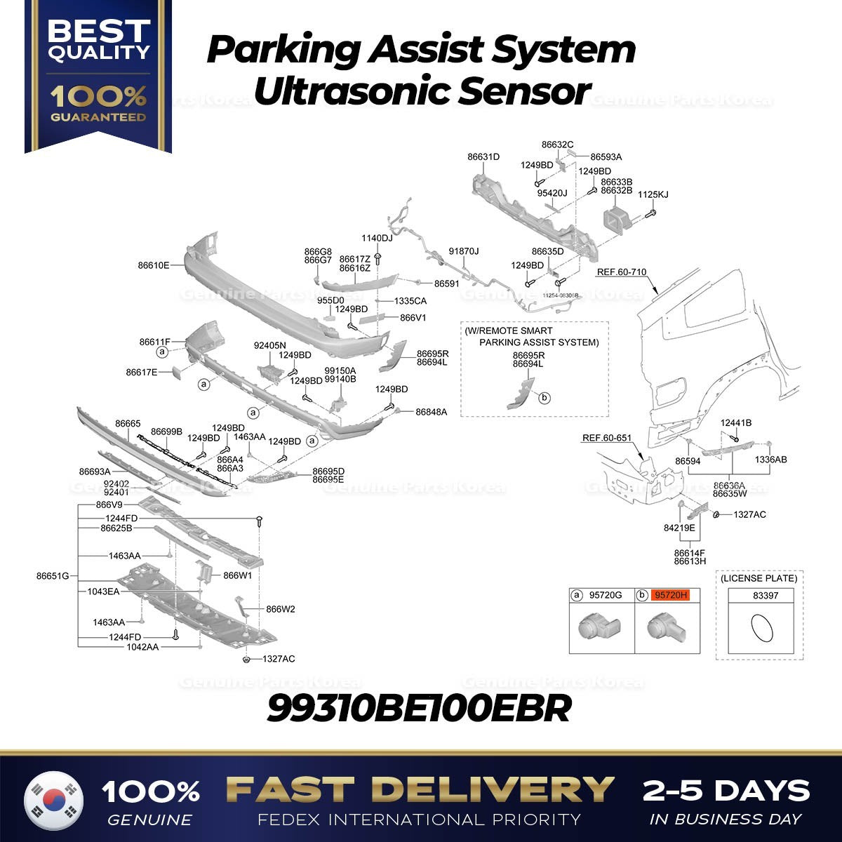 Genuine Parking Assist System Ultrasonic Sensor 99310BE100EBR for Hyundai Ioni