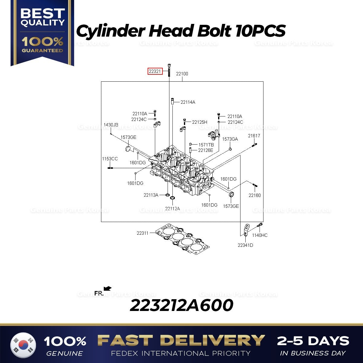Genuine Cylinder Head Bolt 10PCS 223212A600 for Hyundai Tucson