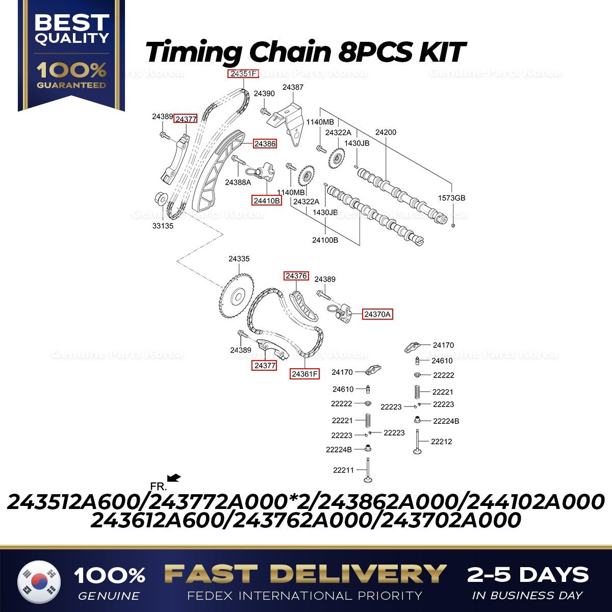 Genuine Timing Chain 8PCS KIT for Hyundai Tucson