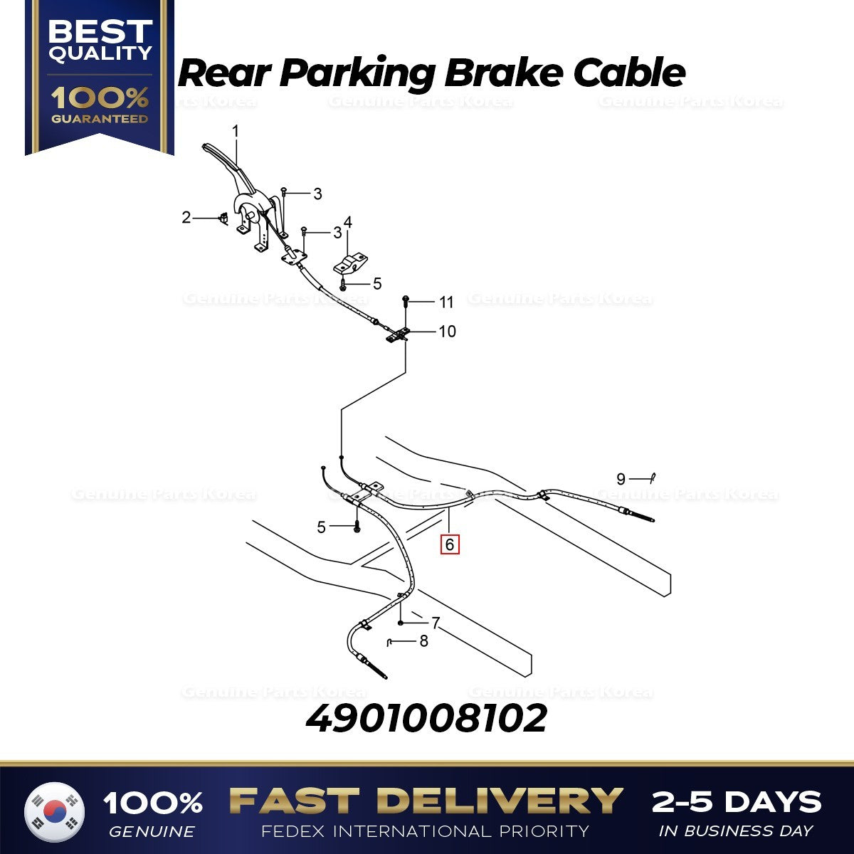 Genuine Rear Parking Brake Cable 4901008102 for Ssangyong Rexton
