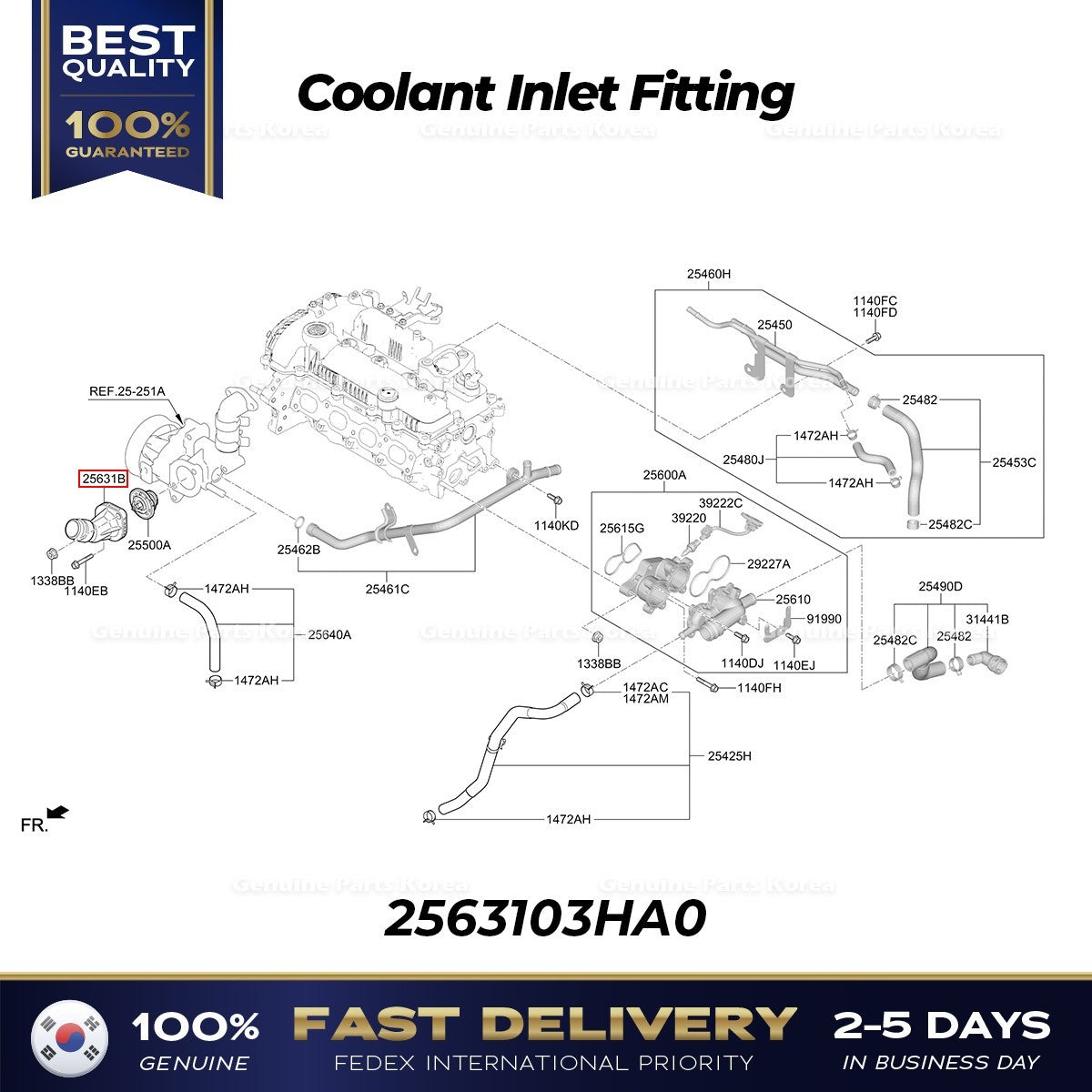 Genuine Coolant Inlet Fitting 2563103HA0 for Hyundai Kona Hybrid