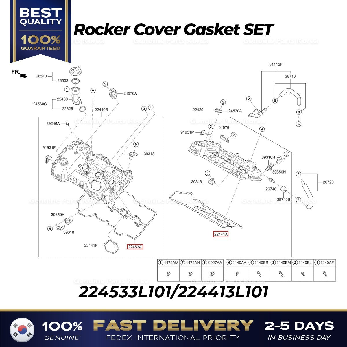 Genuine Rocker Cover Gasket SET 224533L101 224413L101 for Hyundai Genesis Kia