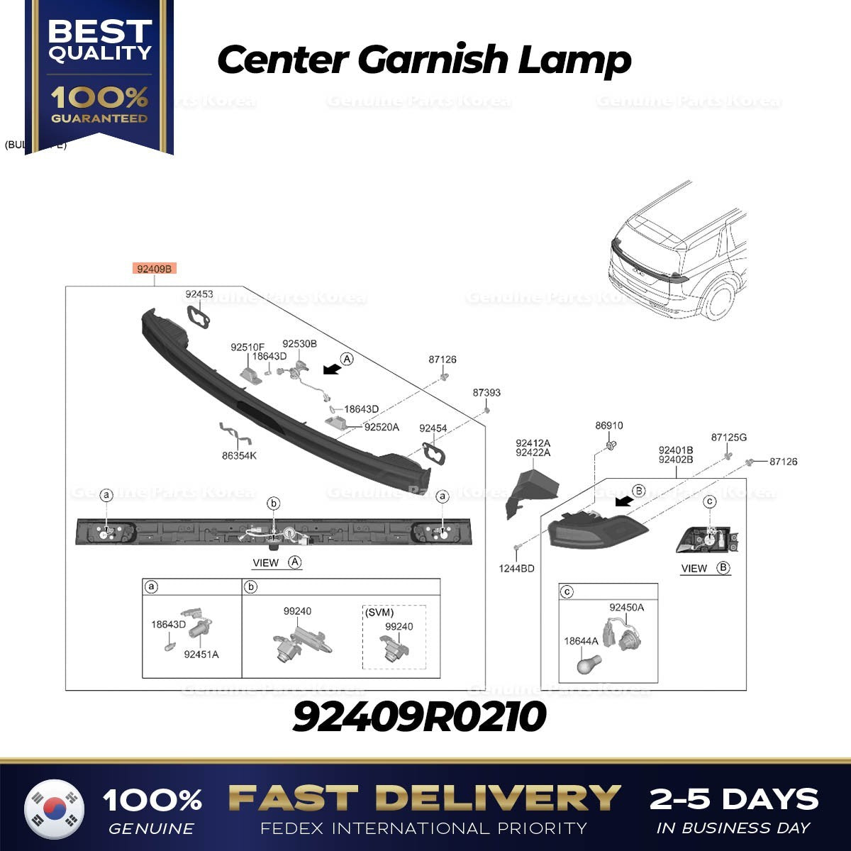 Genuine Center Garnish Lamp 92409R0210 for Kia Carnival