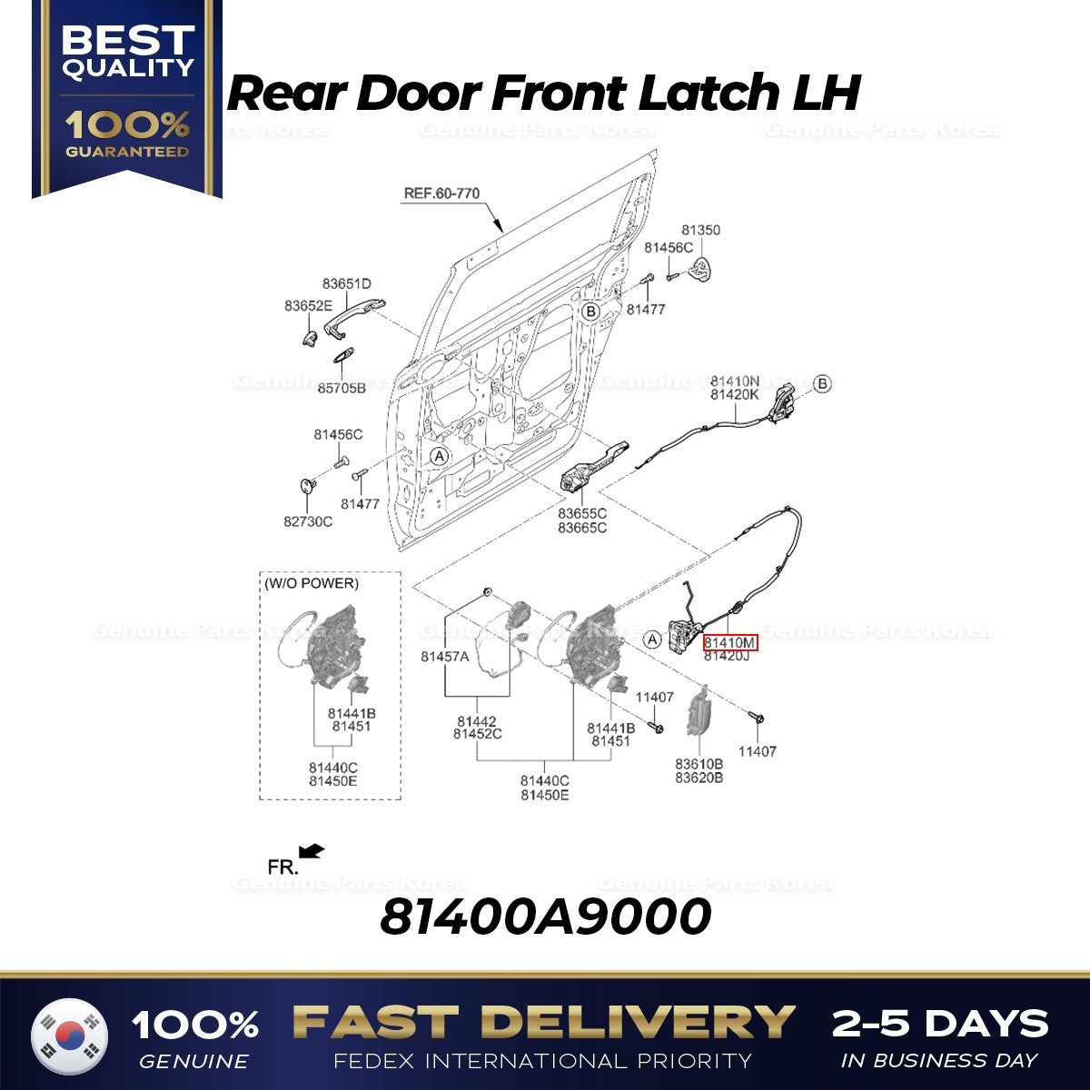 Genuine Rear Door Front Latch LH 81400A9000 for Kia Sedona