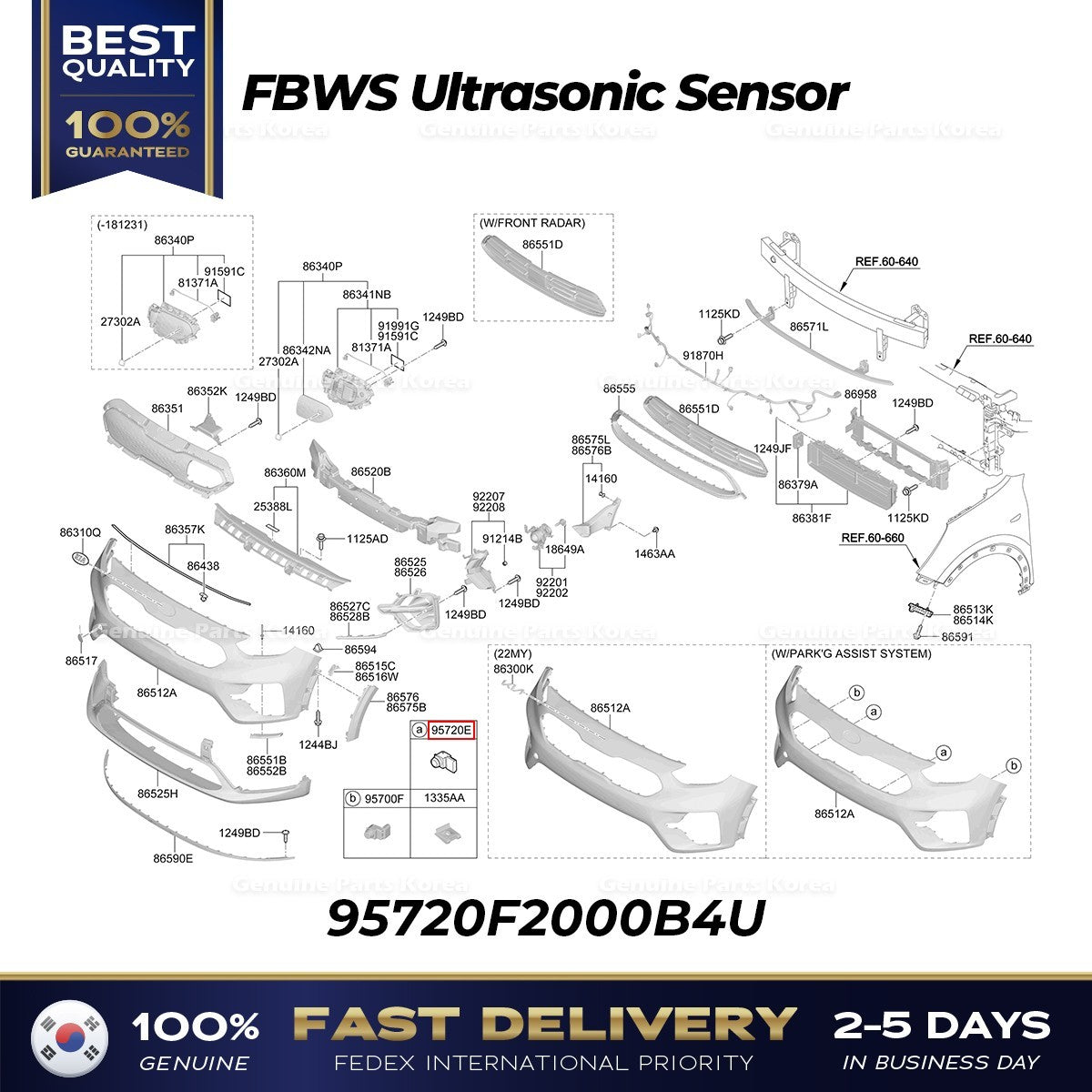 Genuine FBWS Ultrasonic Sensor 95720F2000B4U for Kia Niro