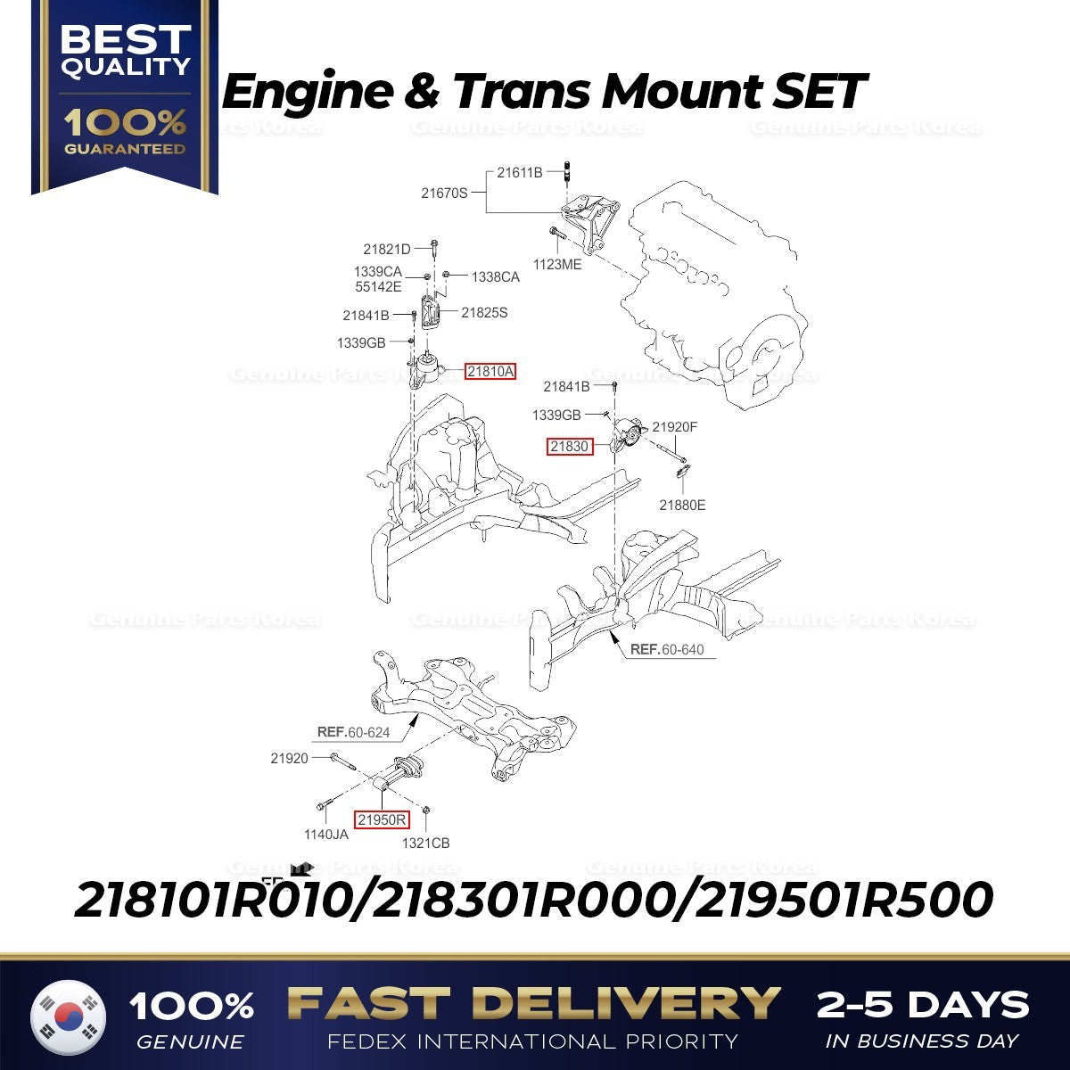 Genuine Engine & Trans Mount SET 218101R010 218301R000 219501R500 for Accent