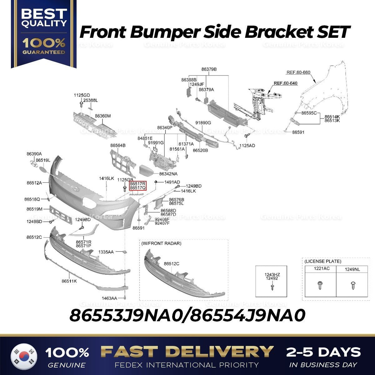 Genuine Front Bumper Side Bracket SET 86553J9NA0 86554J9NA0 for Hyundai Kona