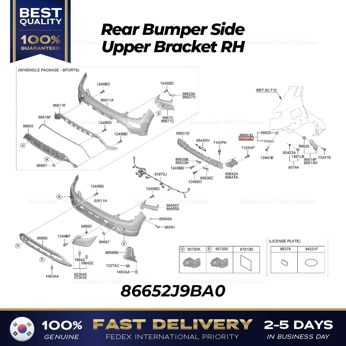 Genuine Rear Bumper Side Upper Bracket RH 86652J9BA0 for Hyundai Kona