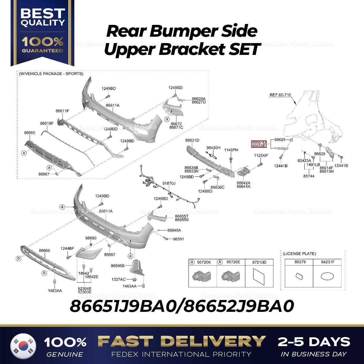 Genuine Rear Bumper Side Upper Bracket SET 86651J9BA0 86652J9BA0 for Kona