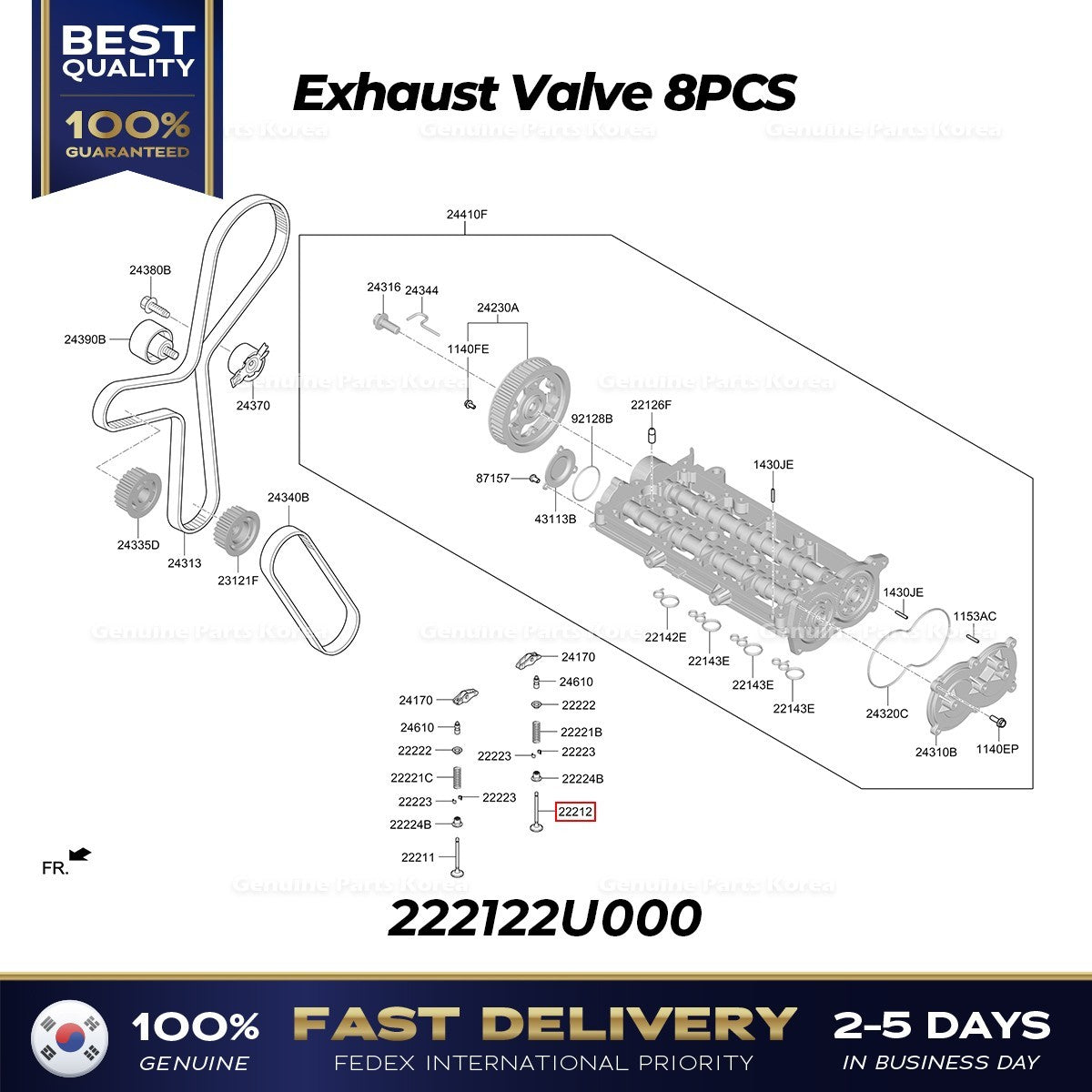 Genuine Exhaust Valve 8PCS 222122U000 for Hyundai Kona Kia Seltos