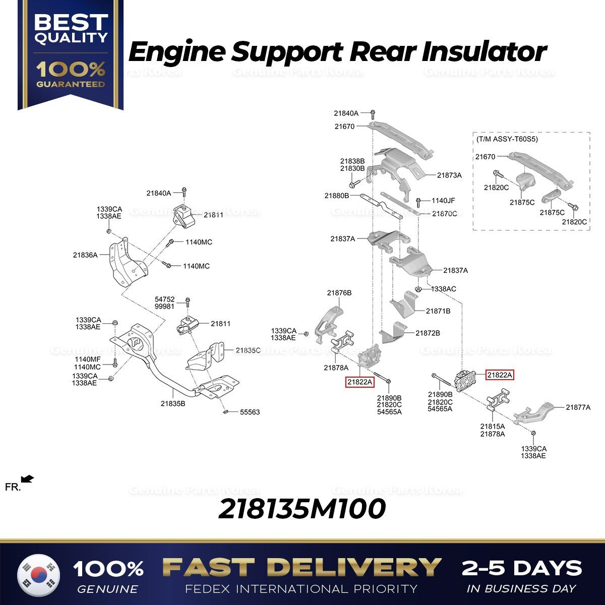 Genuine Engine Support Rear Insulator 218135M100 for Hyundai Mighty