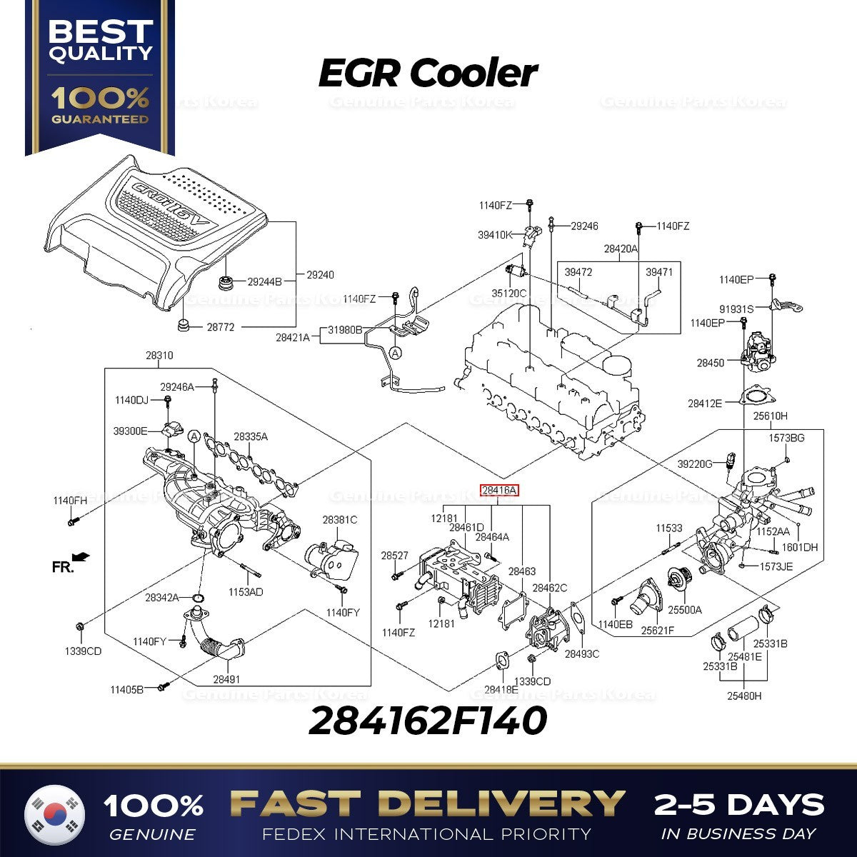 Genuine EGR Cooler 284162F140 for Hyundai Santa Fe Tucson