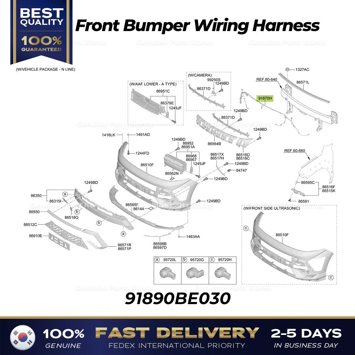 ⭐Genuine⭐ Front Bumper Wiring Harness 91890BE030 for Hyundai Kona Hybrid