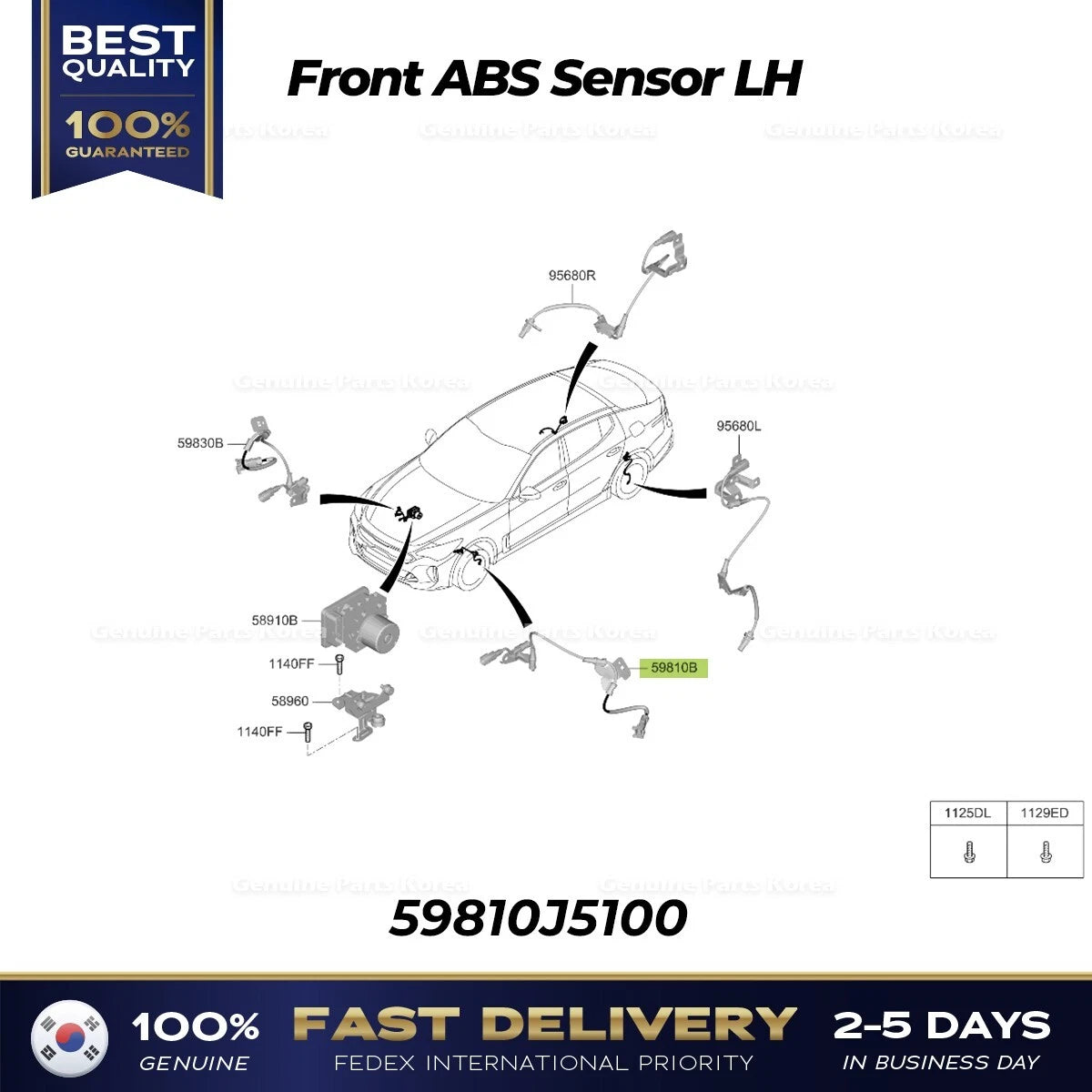 ⭐Genuine⭐ Front ABS Sensor LH 59810J5100 for Hyundai Genesis G70 Kia Stinger
