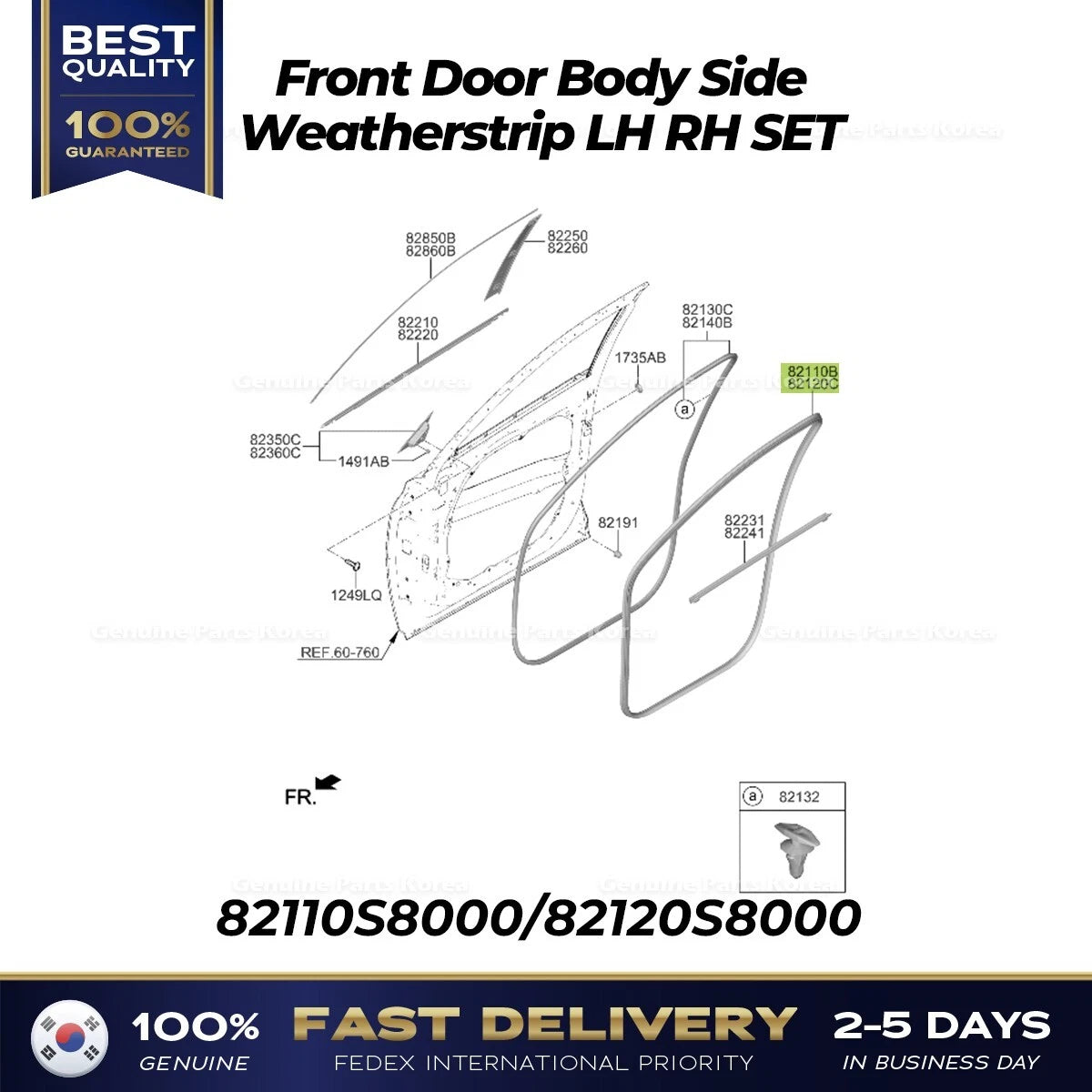 ⭐Genuine⭐ Front Door Body Side Weatherstrip LH RH SET for Hyundai Palisade