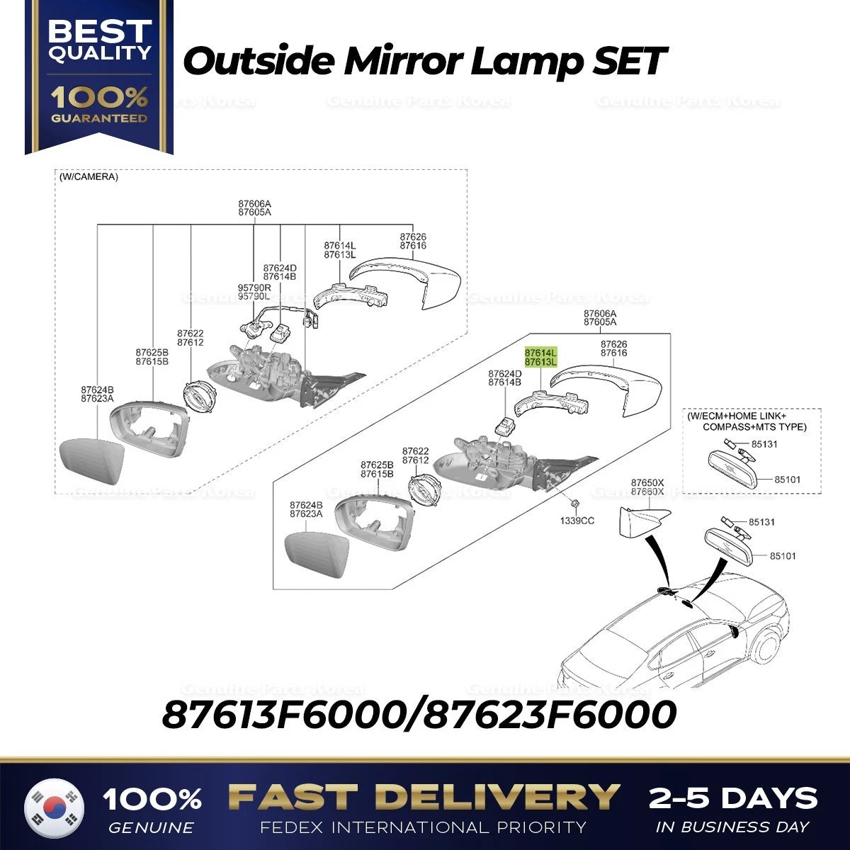 ⭐Genuine⭐ Outside Mirror Lamp SET 87613F6000 87623F6000 for Kia Cadenza