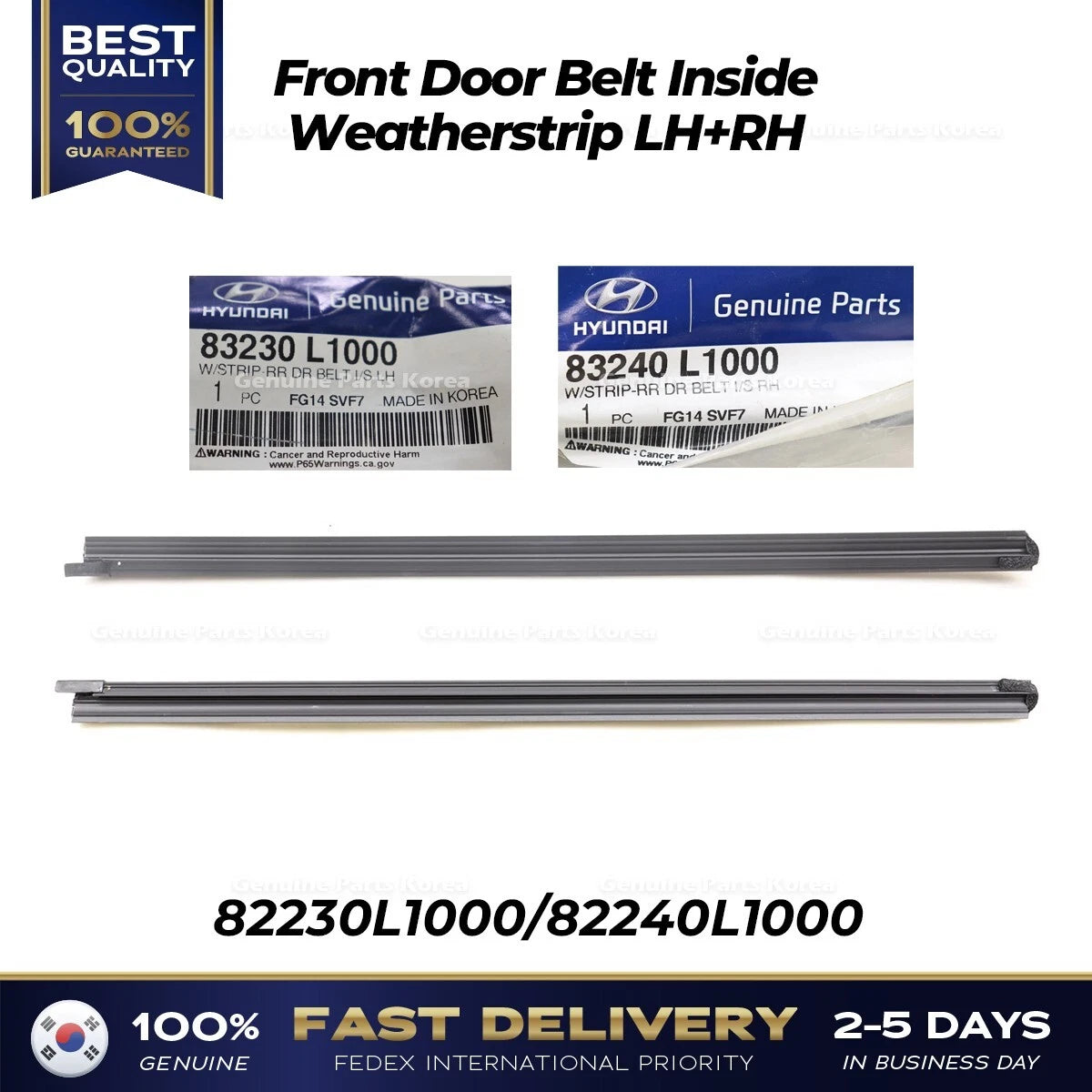 ⭐Genuine⭐ Rear Door Belt Indise Weatherstrip LH RH for Hyundai Sonata