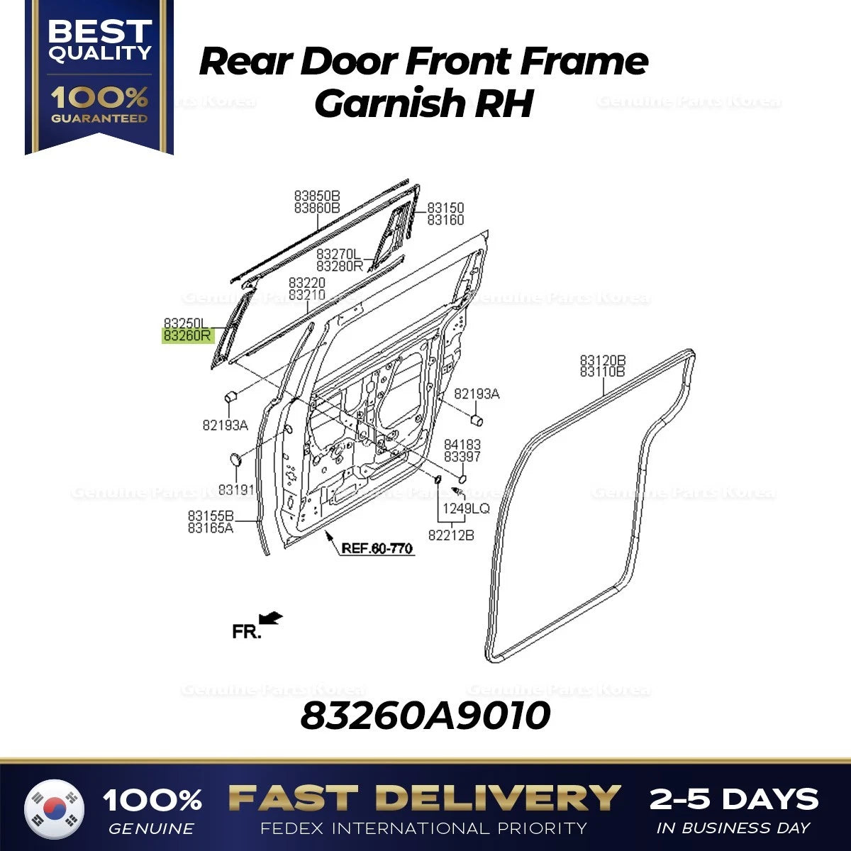 ⭐Genuine⭐ Rear Door Front Frame Garnish RH 83260A9010 for Kia Sedona