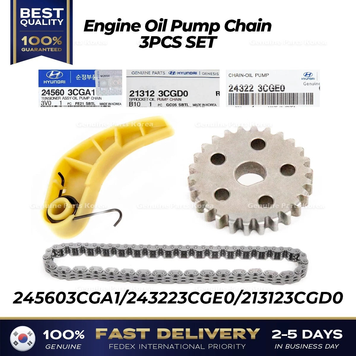⭐Genuine⭐ Engine Oil Pump Chain 3PCS SET for Hyundai Azera Kia Cadenza