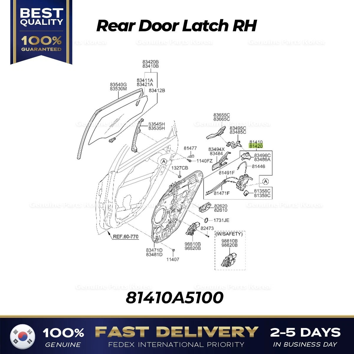 ⭐Genuine⭐ Rear Door Latch RH 81420A5100 for Hyundai Elantra GT