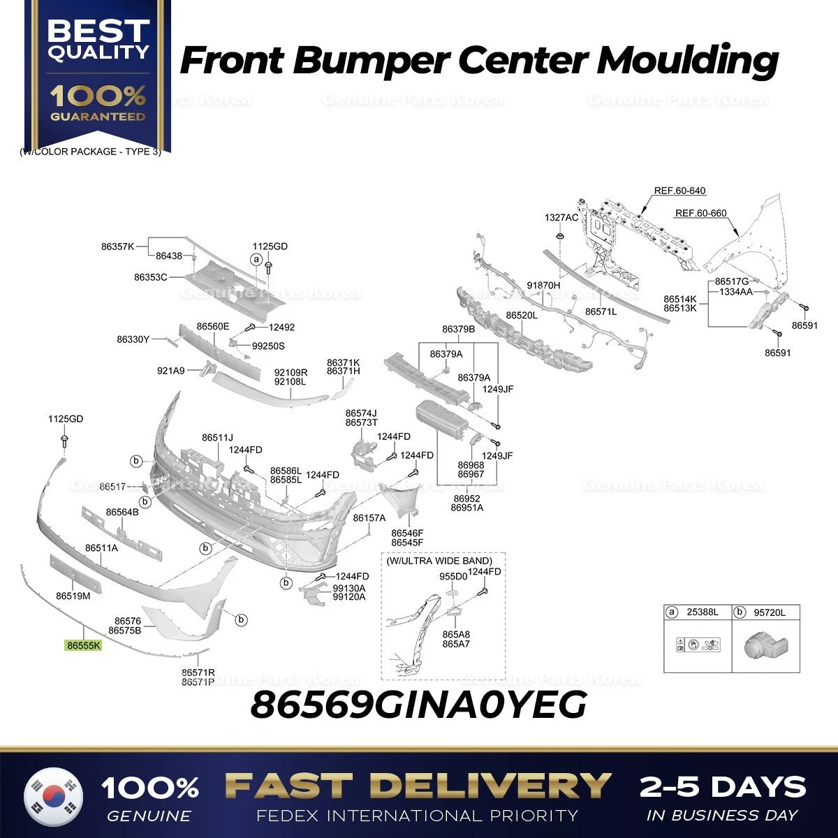 ⭐Genuine⭐ Front Bumper Center Moulding 86569GINA0YEG for Hyundai Ioniq 5