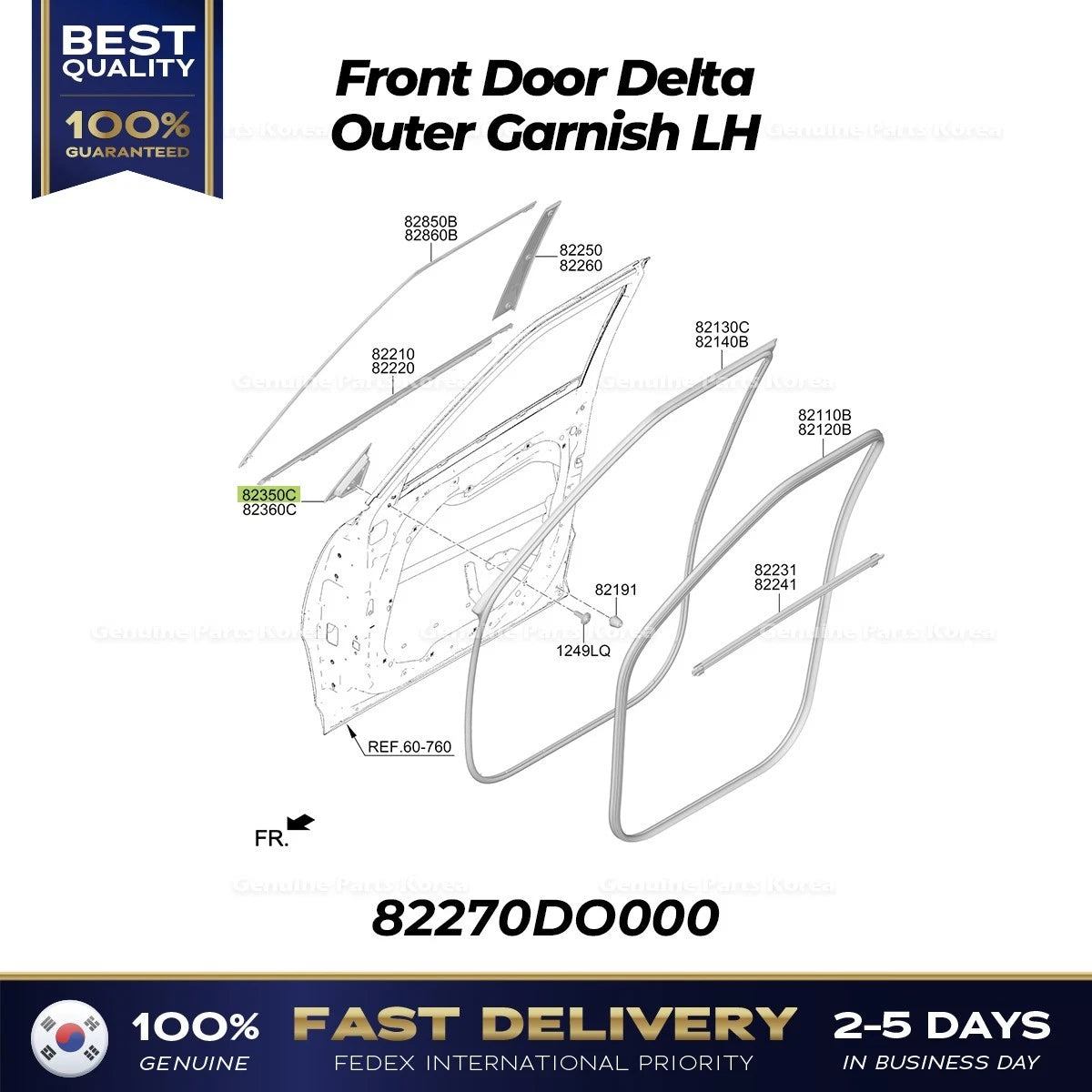 ⭐Genuine⭐ Front Door Delta Outer Garnish LH 82270DO000 for Kia EV9