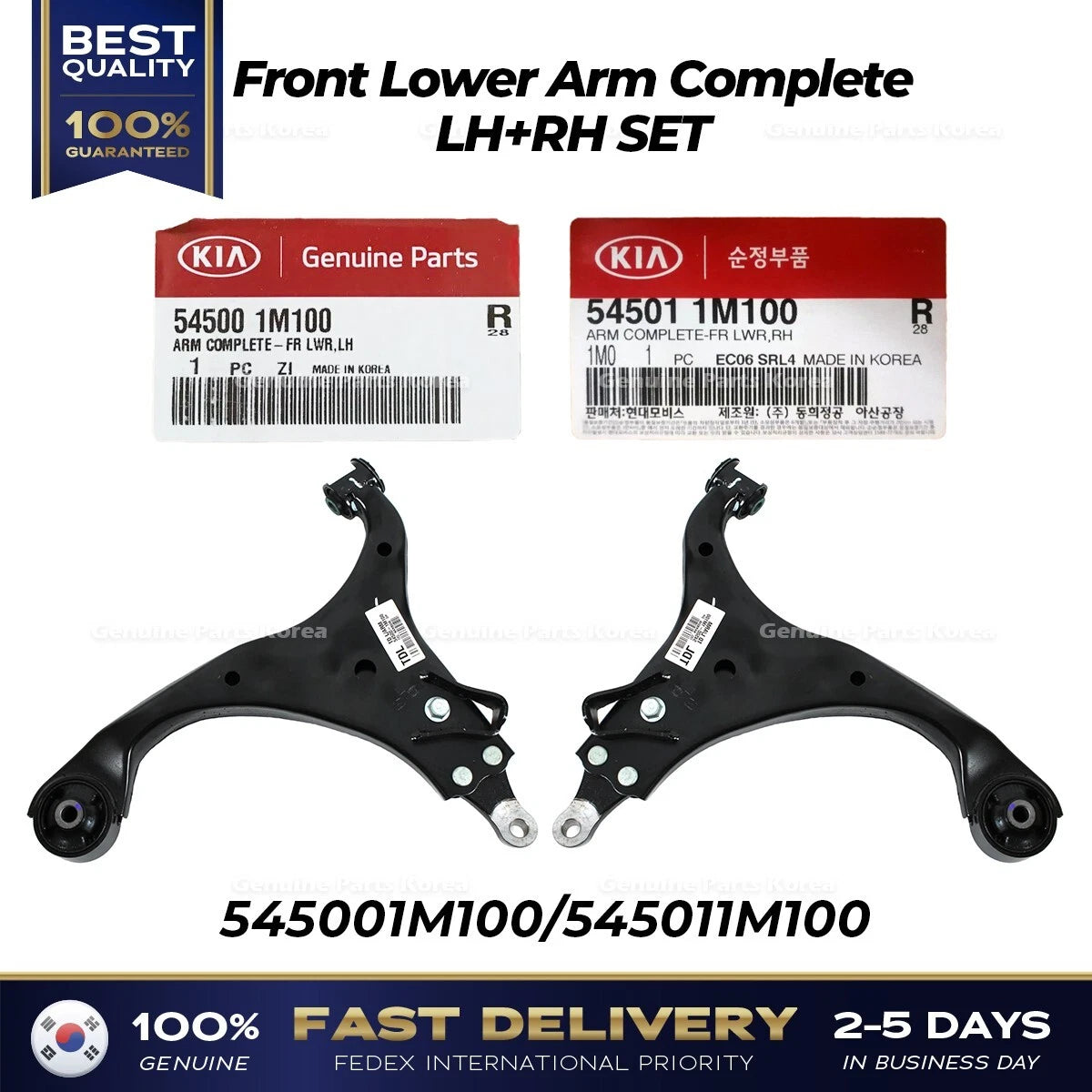 ⭐Genuine⭐ Front Lower Arm Complete LH RH SET 545001M100 545011M100 for Kia Forte