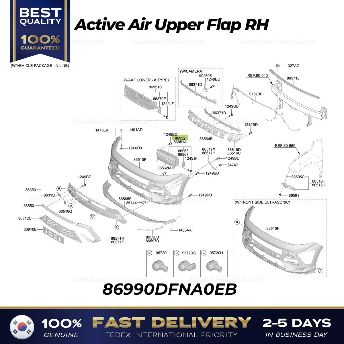 ⭐Genuine⭐ Active Air Upper Flap RH 86990DFNA0EB for Hyundai Kona Hybrid